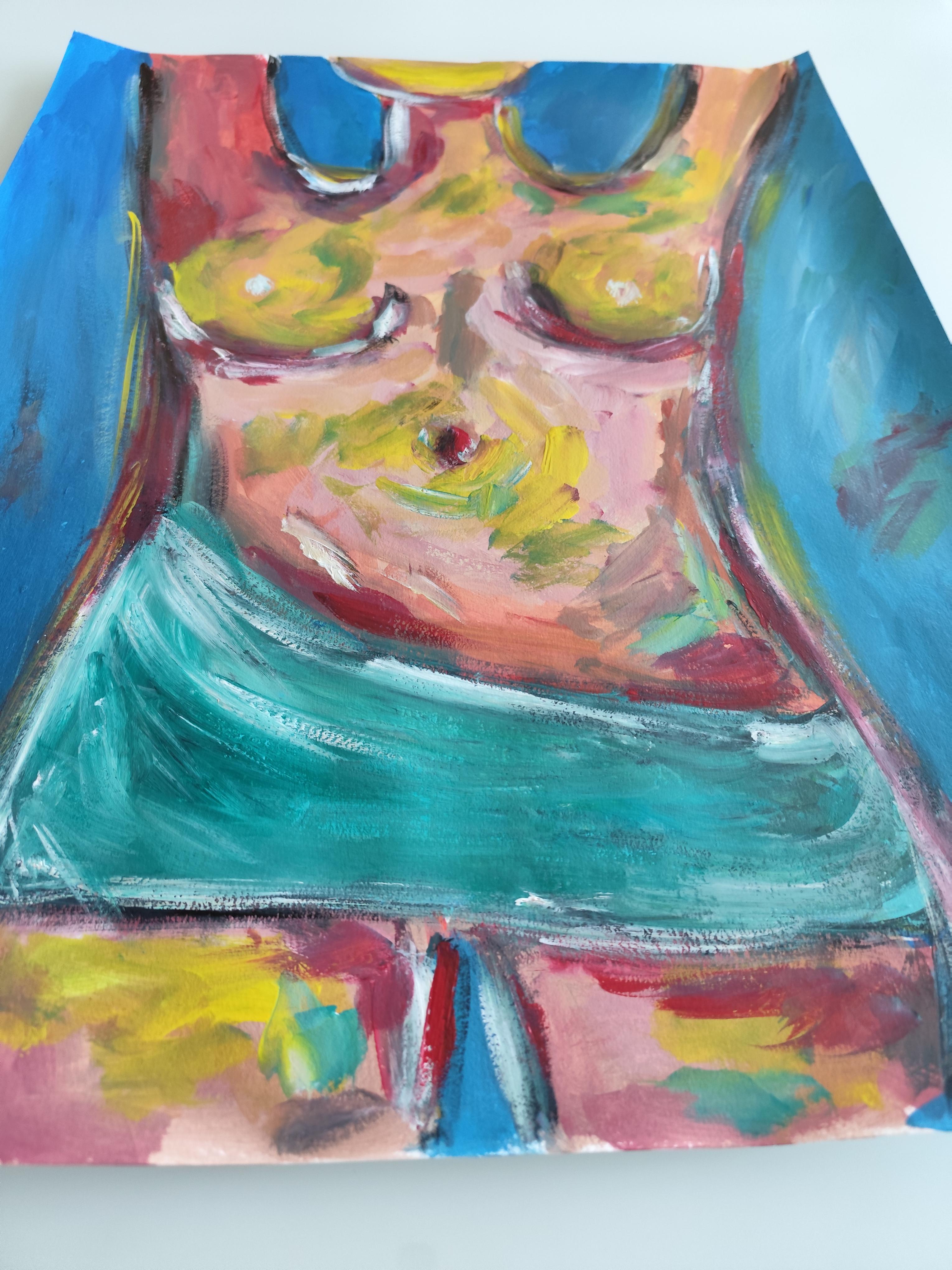 Contemporary abstract expressionist nude woman's figure painting 