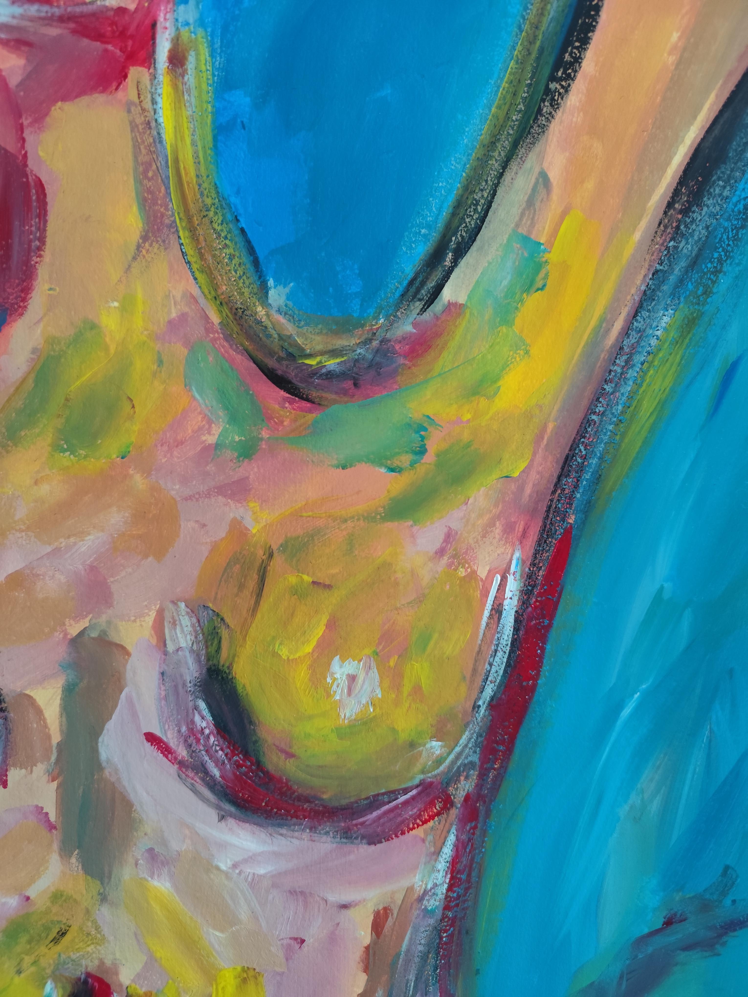 Contemporary abstract expressionist nude woman's figure painting 