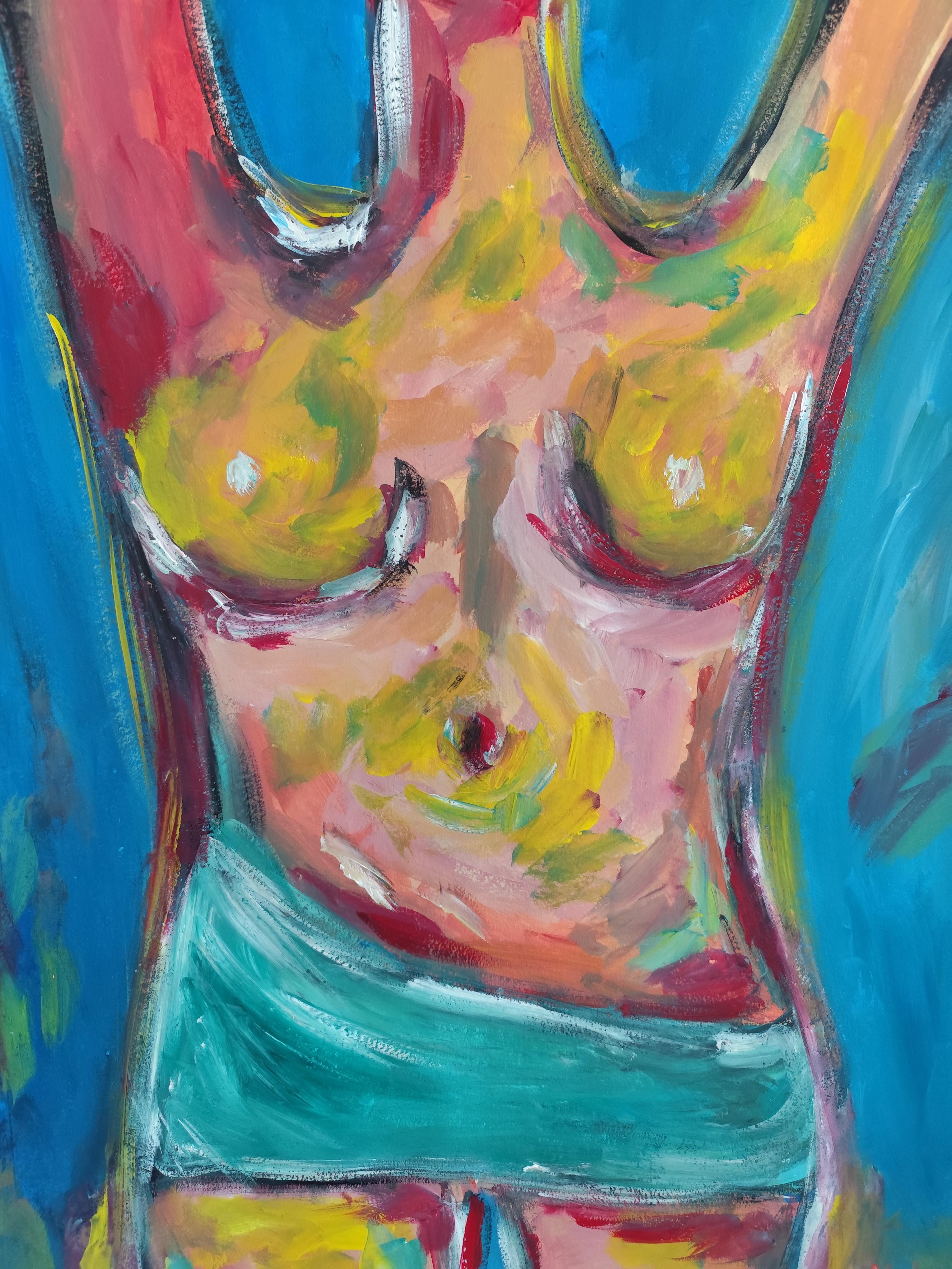 Contemporary abstract expressionist nude woman's figure painting 