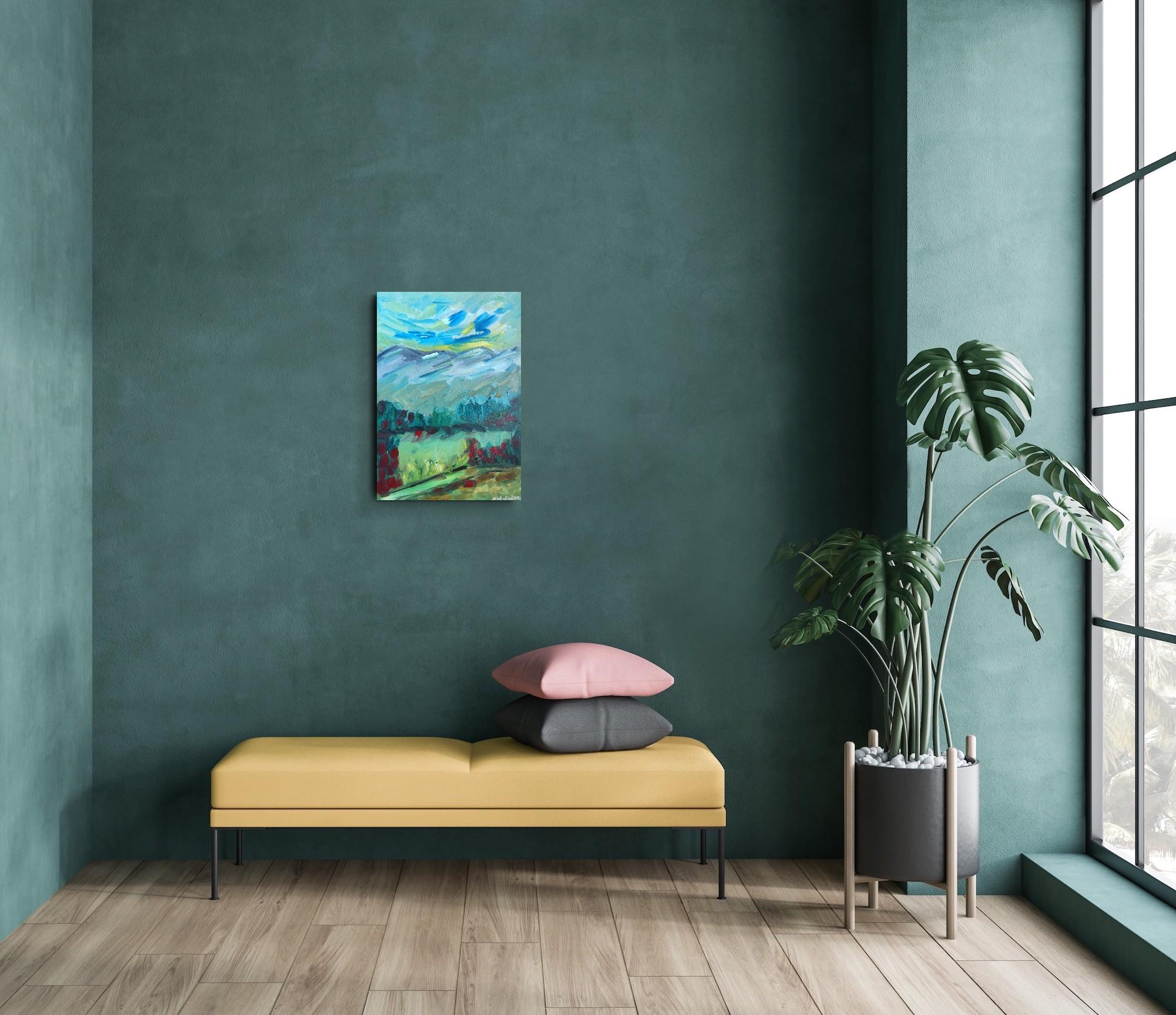 This contemporary abstract expressionist nature painting was created by French artist Natalya Mougenot and is part of her ongoing series dedicated to nature. For Natalya, this series is deeply personal — it reflects her continuous exploration of the