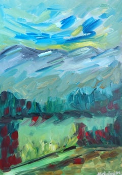 Contemporary abstract expressionist oil on canvas "Finding serenity in nature"