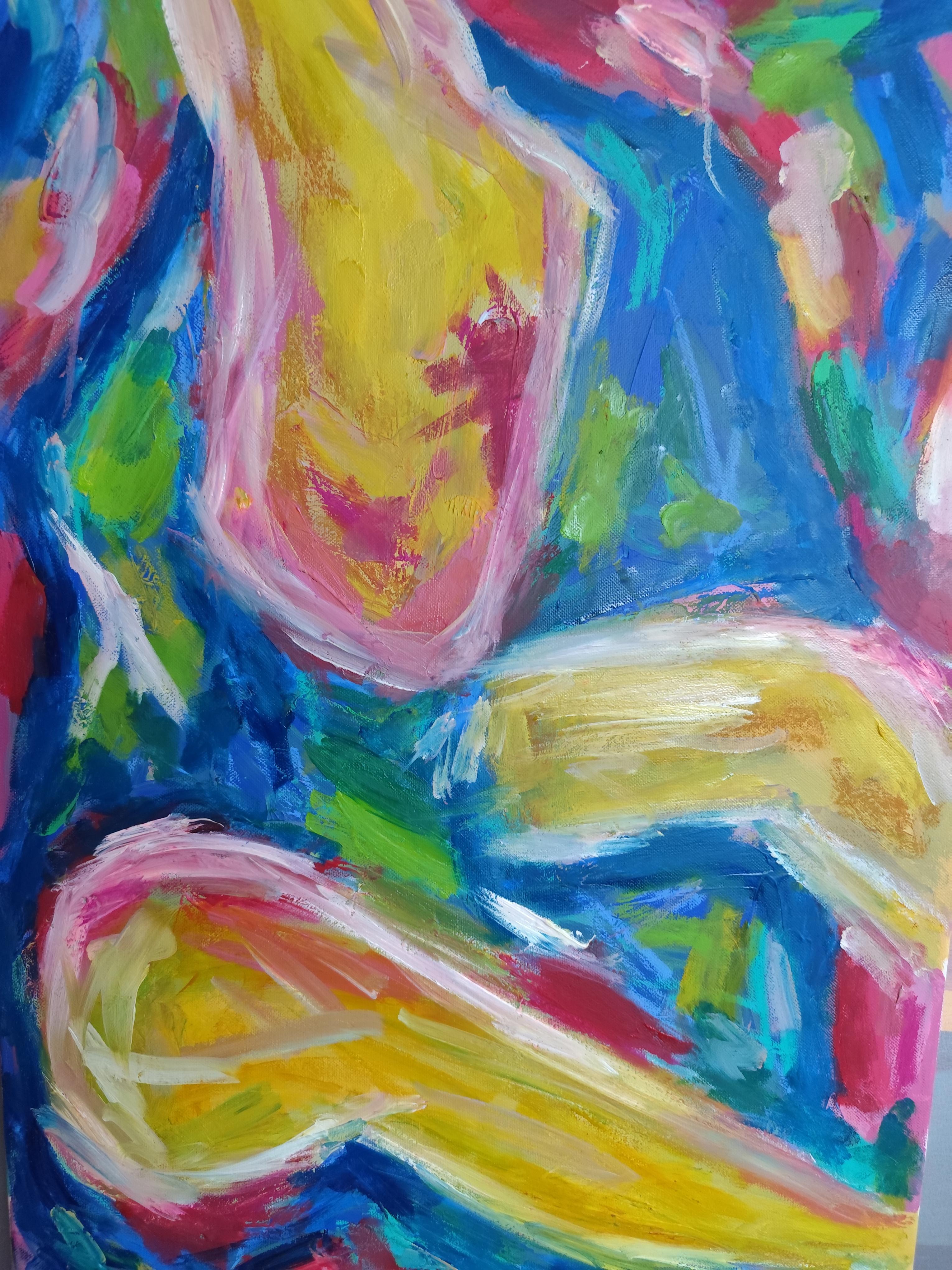 Peinture à l'huile expressionniste abstraite contemporaine de femme sur toile 