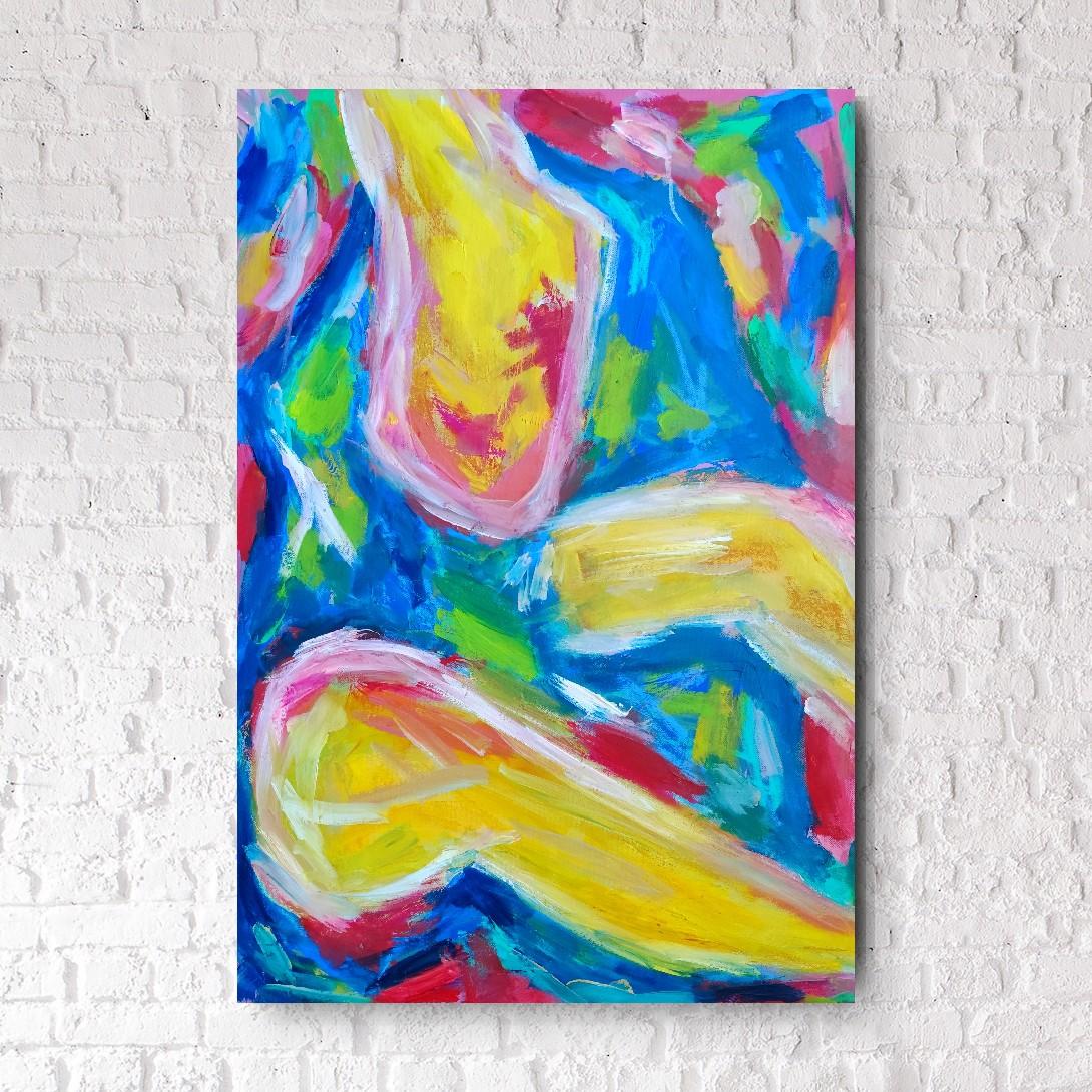 Peinture à l'huile expressionniste abstraite contemporaine de femme sur toile 