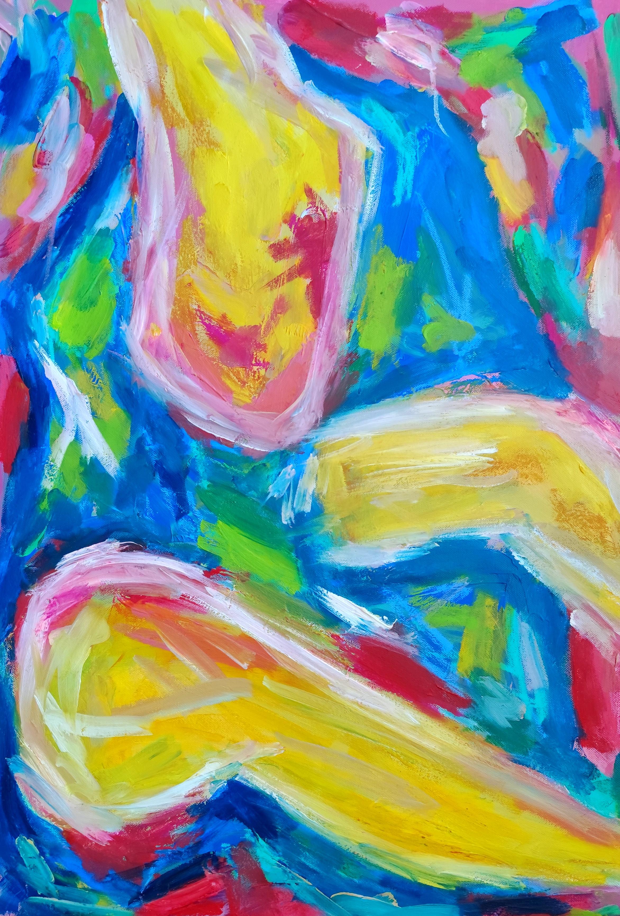 Abstract Painting Mougenot Natalya - Peinture à l'huile expressionniste abstraite contemporaine de femme sur toile "Female Energy"