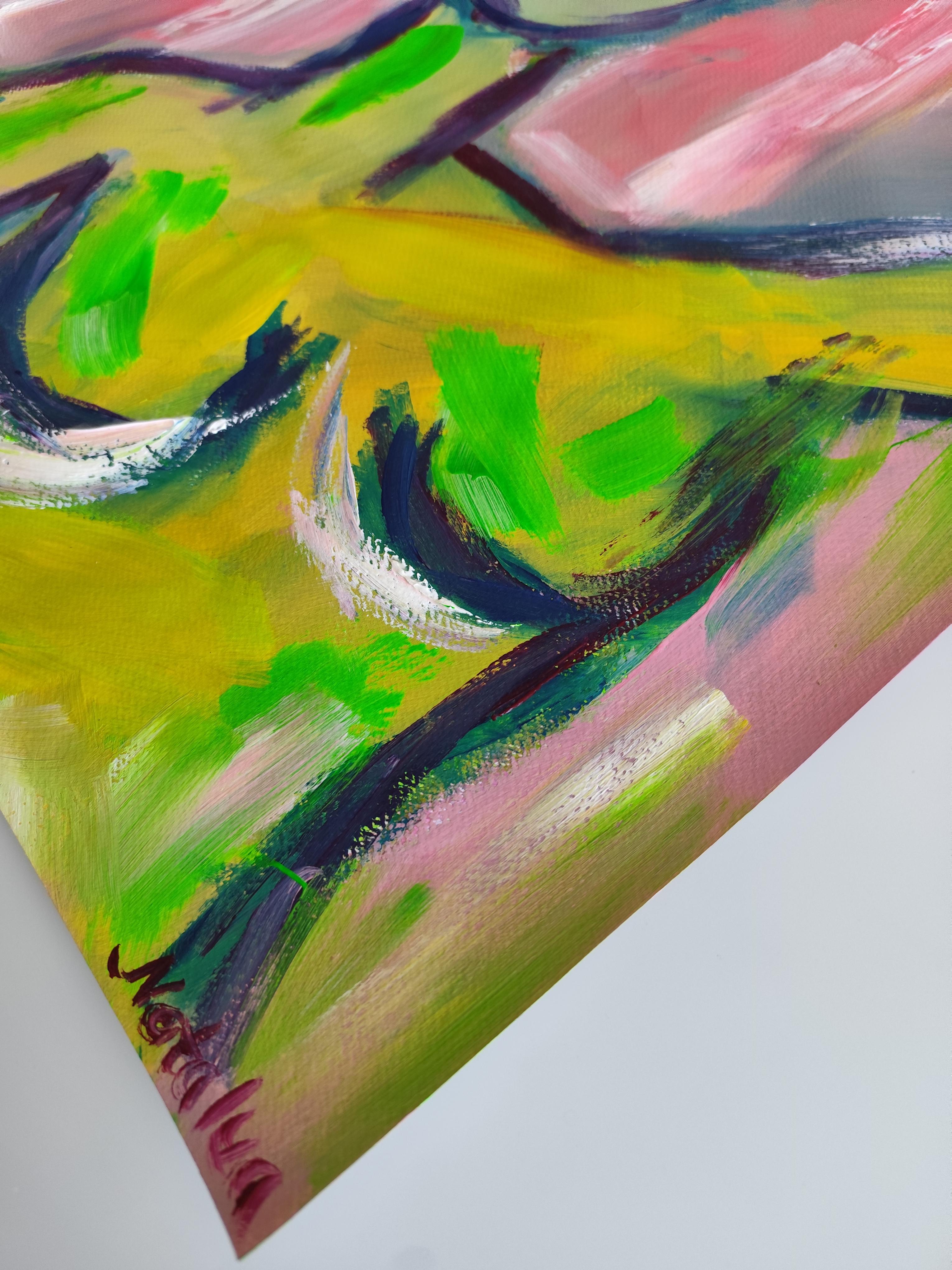 Zeitgenössisches abstraktes expressionistisches Gemälde einer Frau 