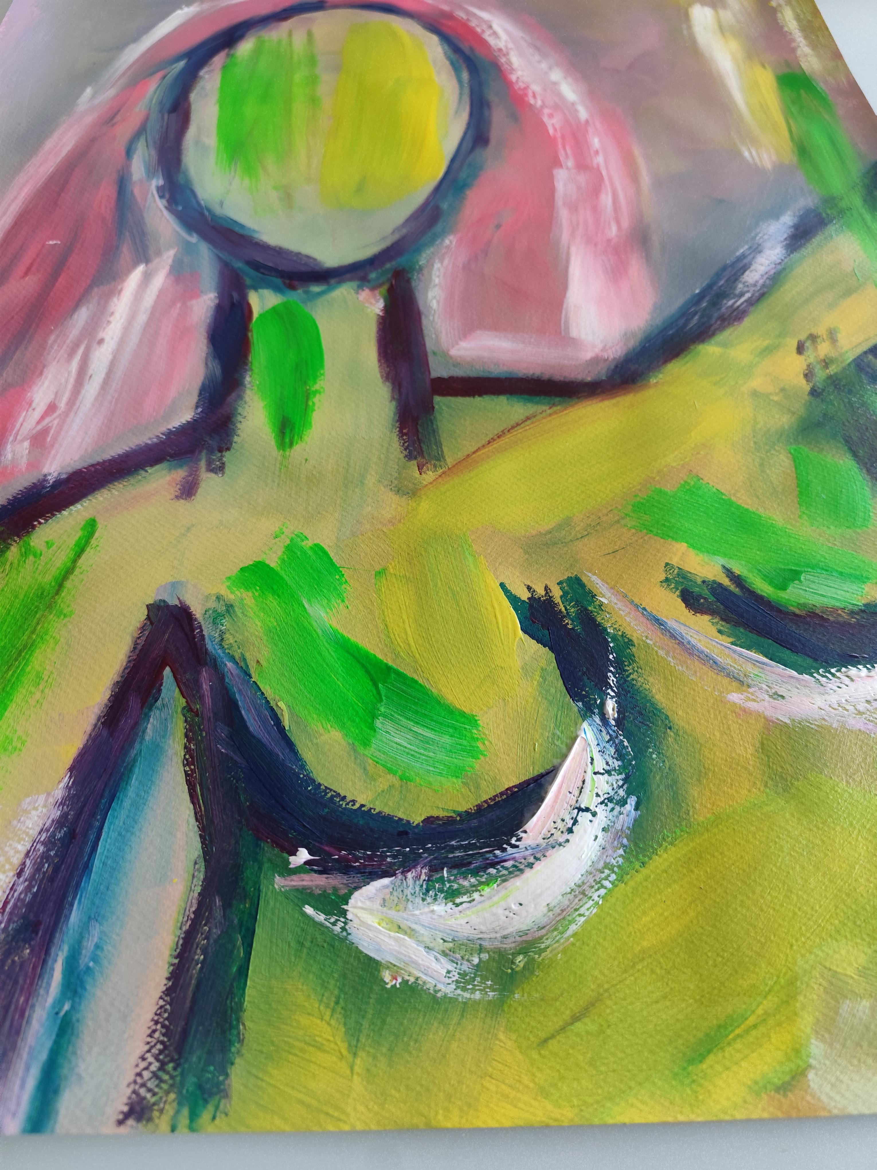 Zeitgenössisches abstraktes expressionistisches Gemälde einer Frau 