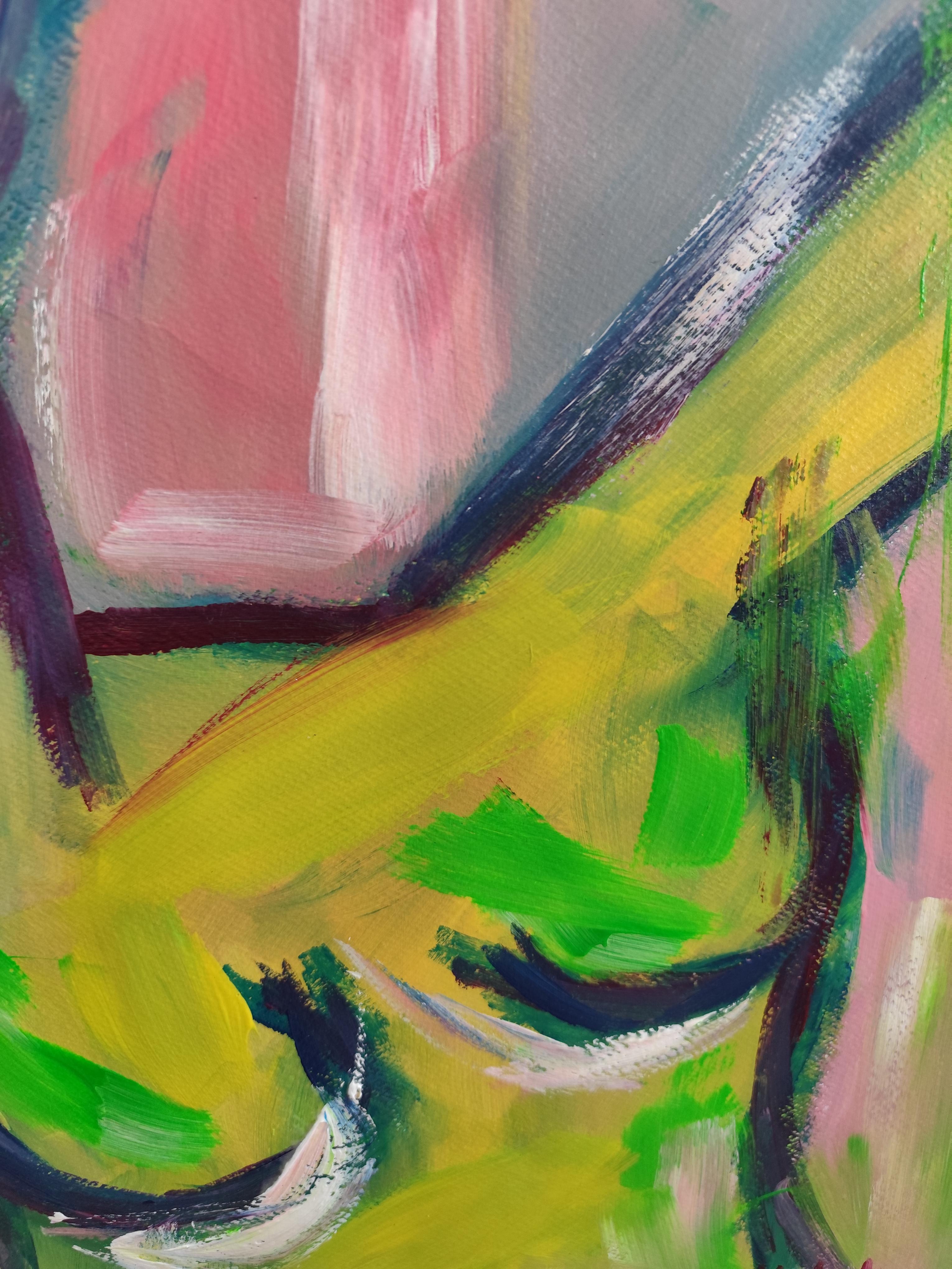 Zeitgenössisches abstraktes expressionistisches Gemälde einer Frau 