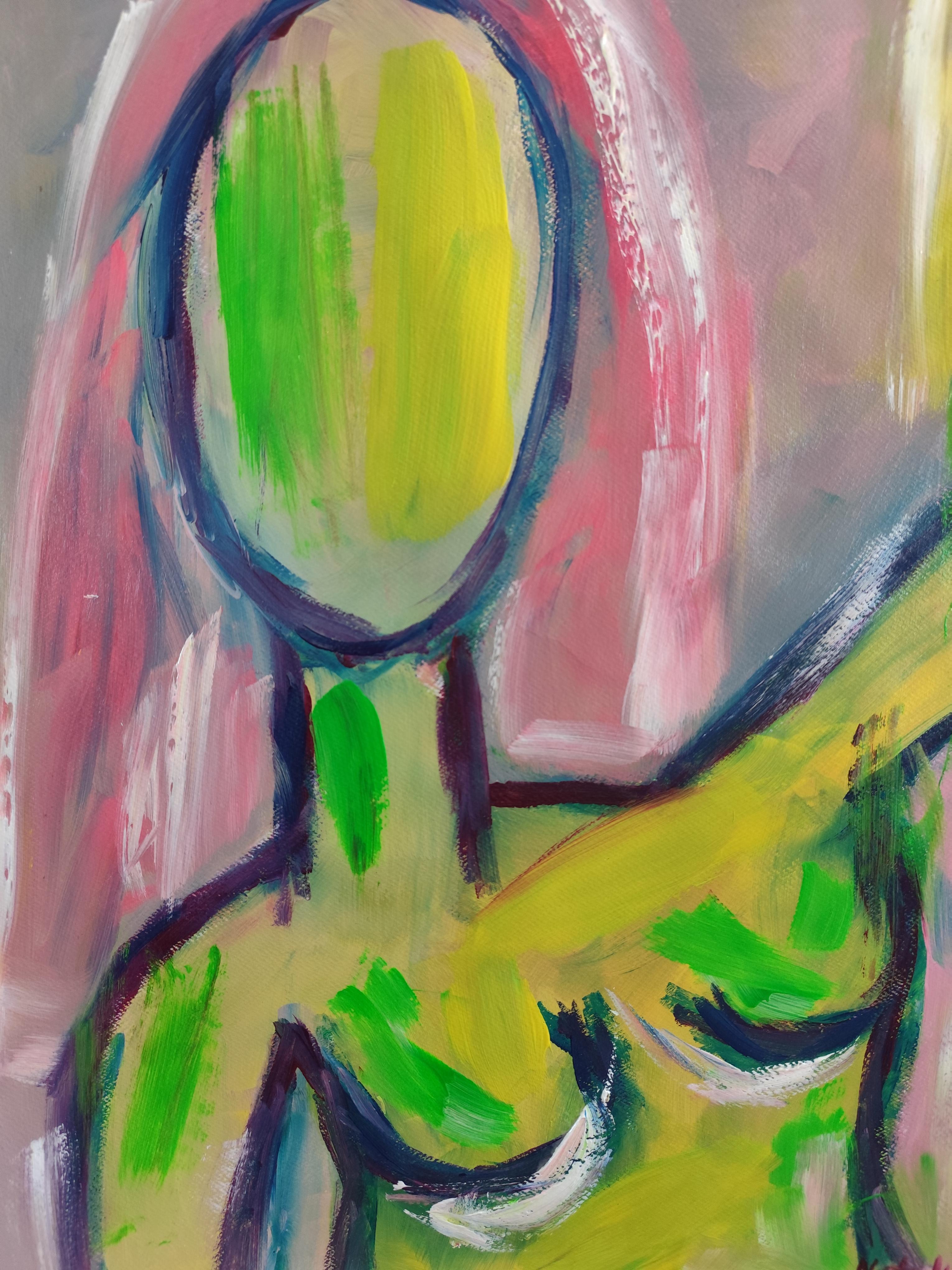Zeitgenössisches abstraktes expressionistisches Gemälde einer Frau 