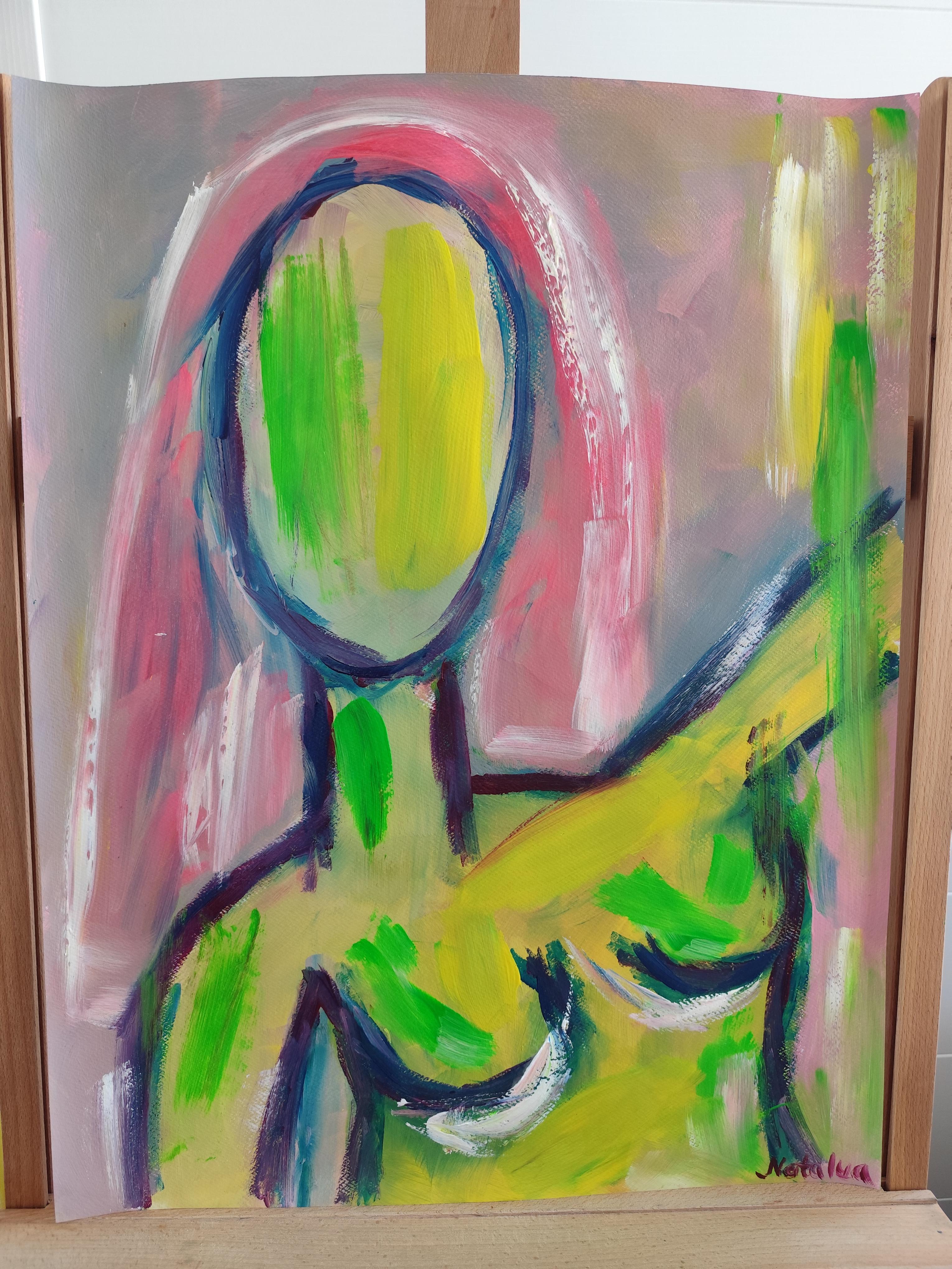 Zeitgenössisches abstraktes expressionistisches Gemälde einer Frau 