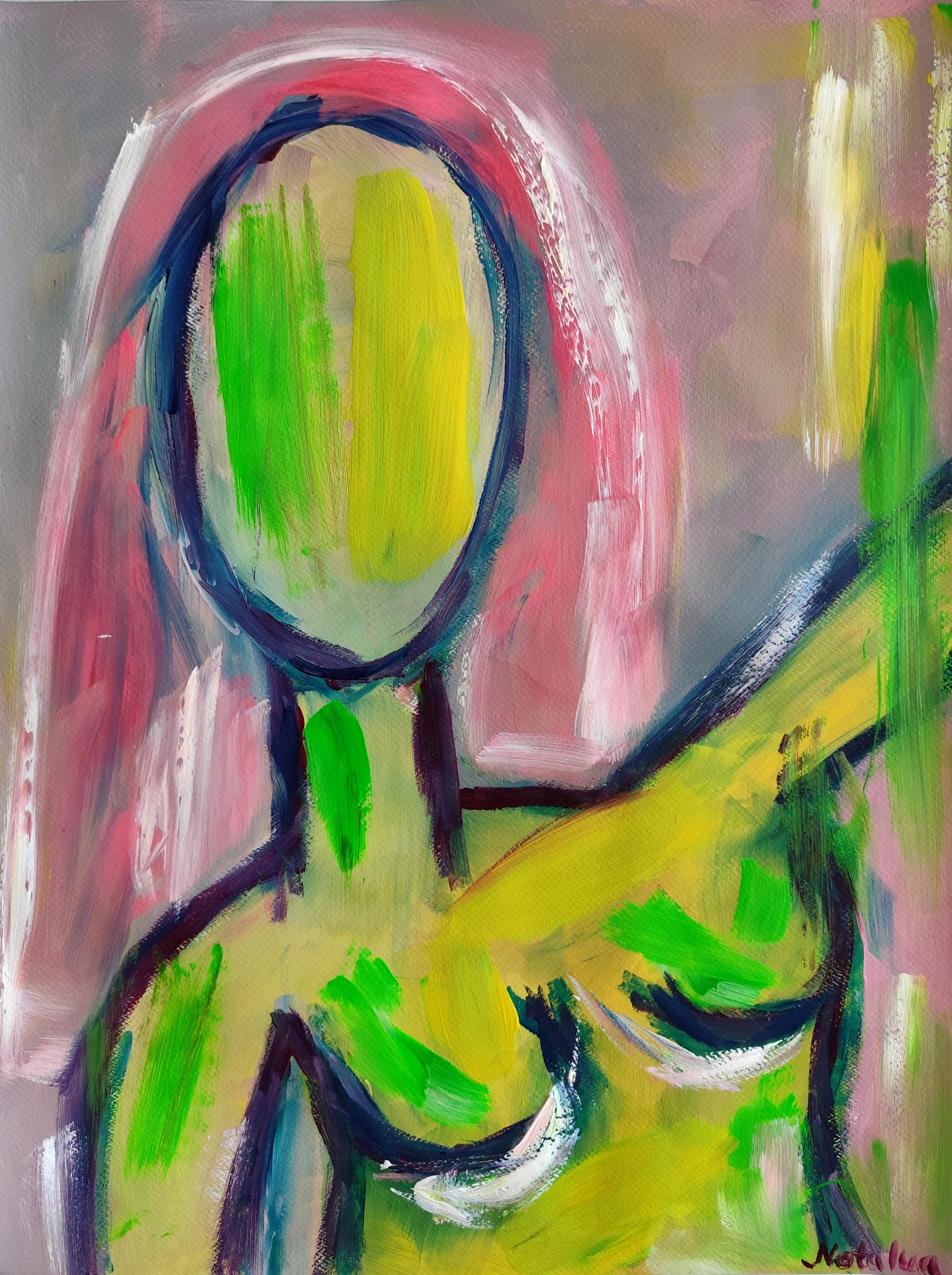 Mougenot Natalya Nude Painting – Zeitgenössisches abstraktes expressionistisches Gemälde einer Frau "Silhouette des Lichts".