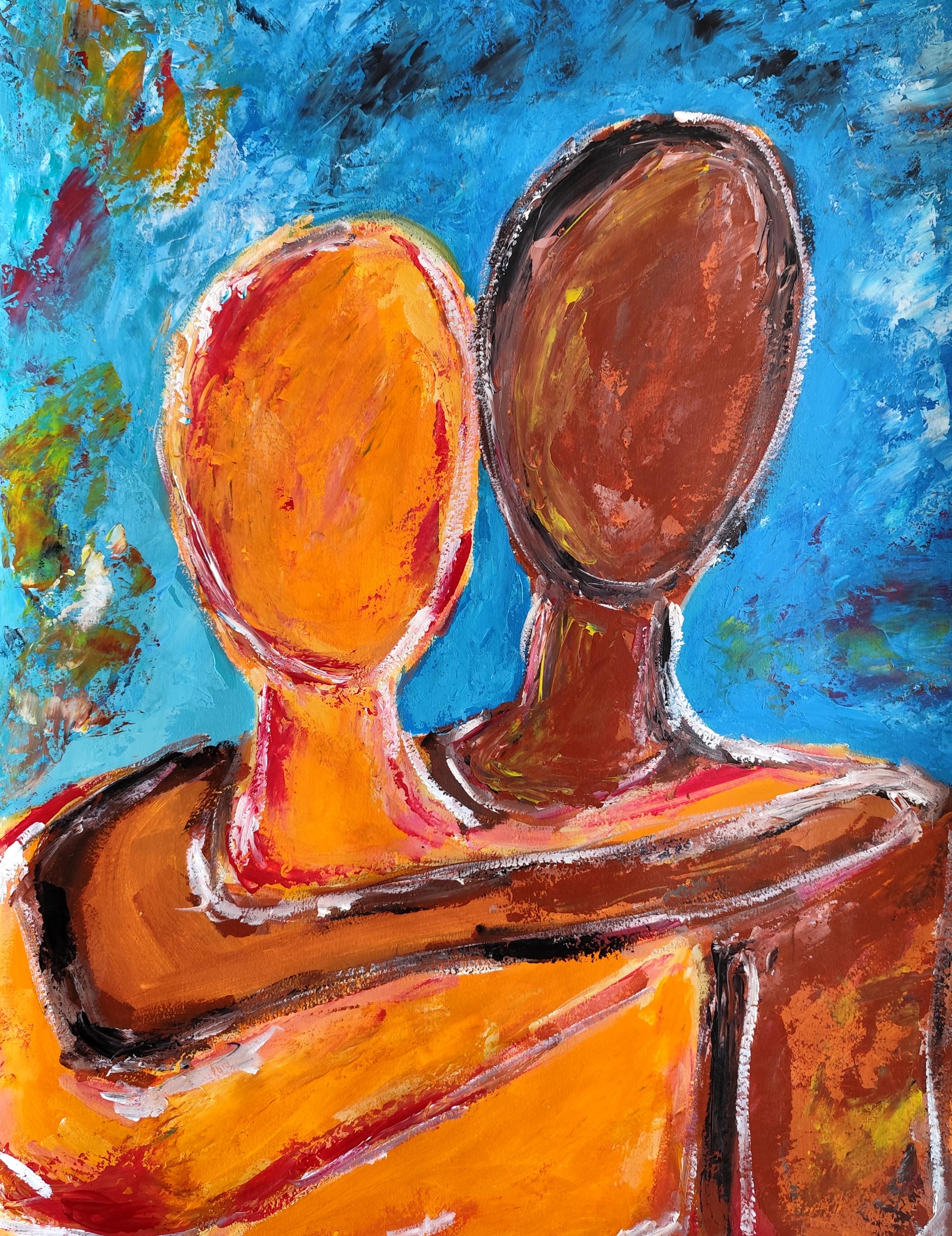 Mougenot Natalya Abstract Painting – Zeitgenössische abstrakte expressionistische Malerei von Frauen auf Papier "Geteilte Wärme"