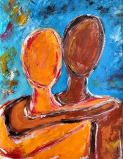 Contemporary abstract expressionist painting of women on paper "Shared warmth"
