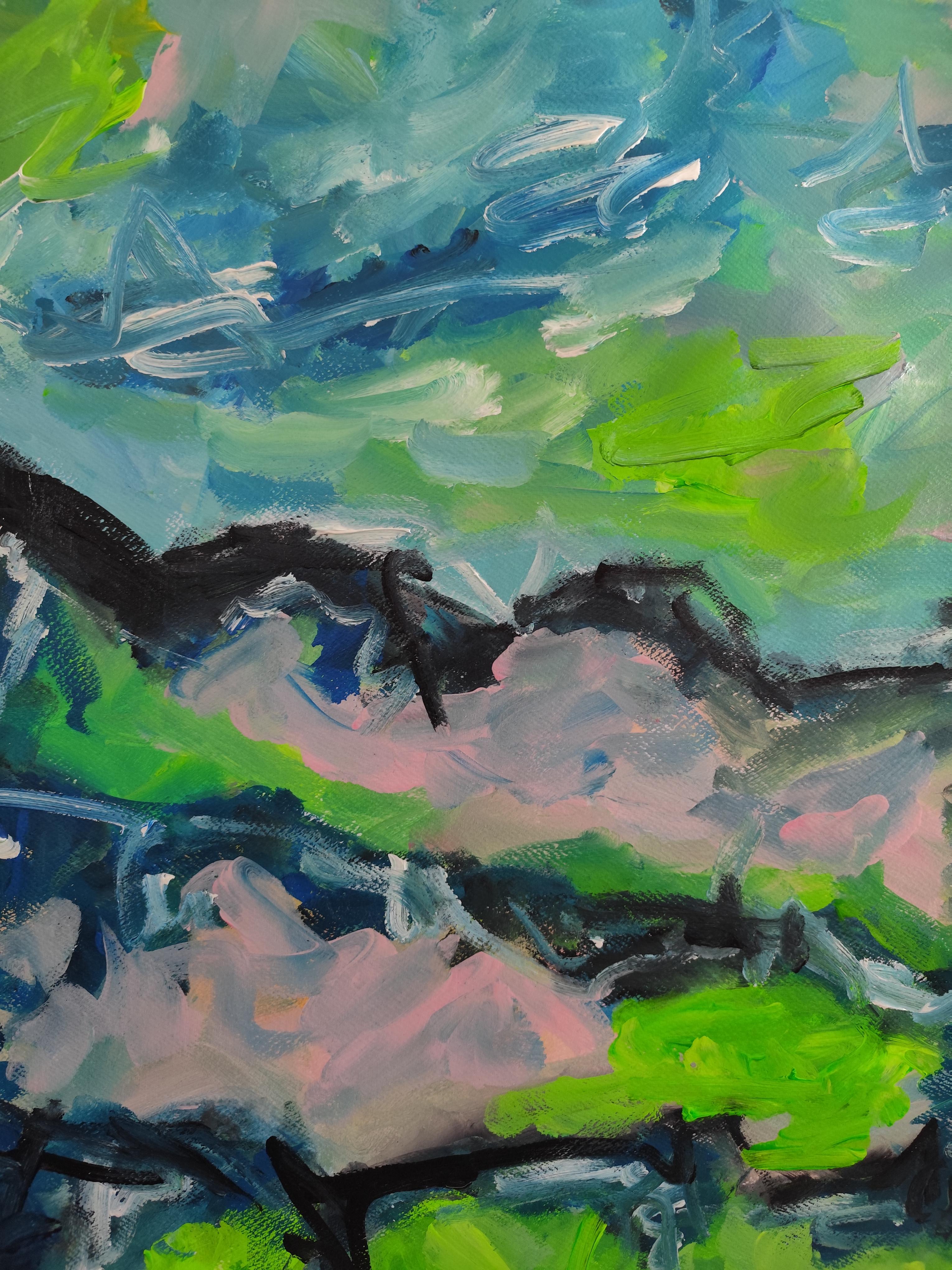 Contemporary abstract expressionist painting on paper 