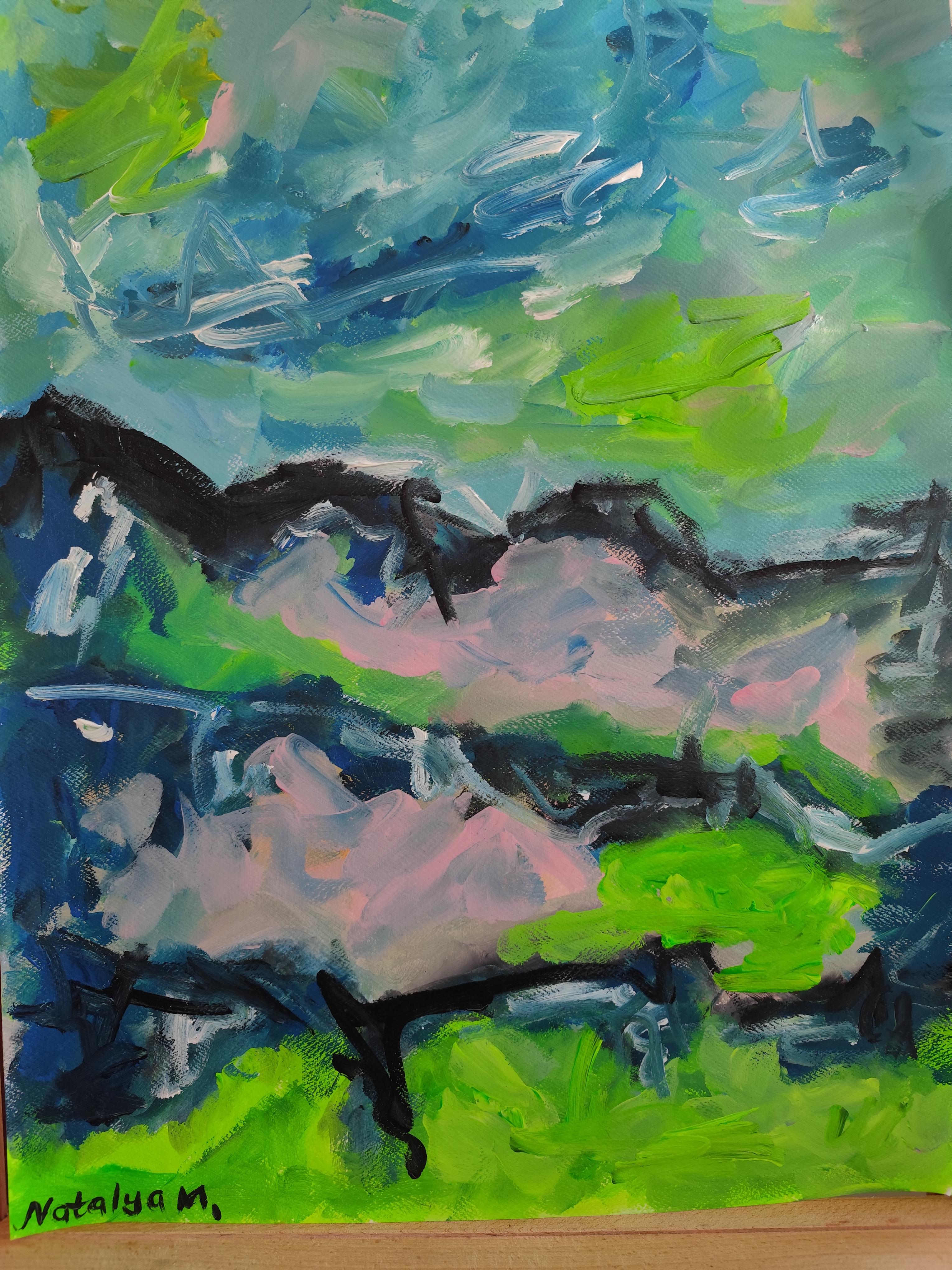 Contemporary abstract expressionist painting on paper 