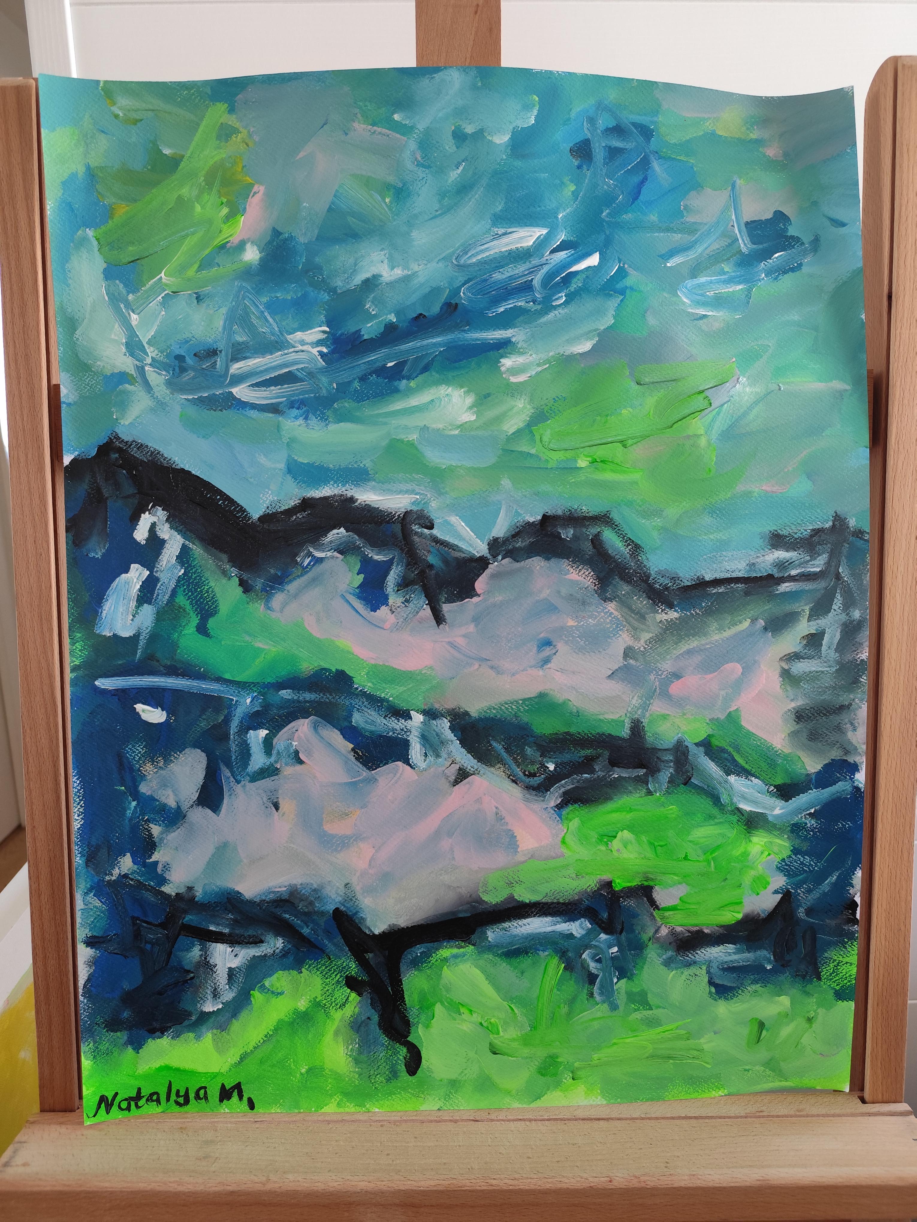 Contemporary abstract expressionist painting on paper 