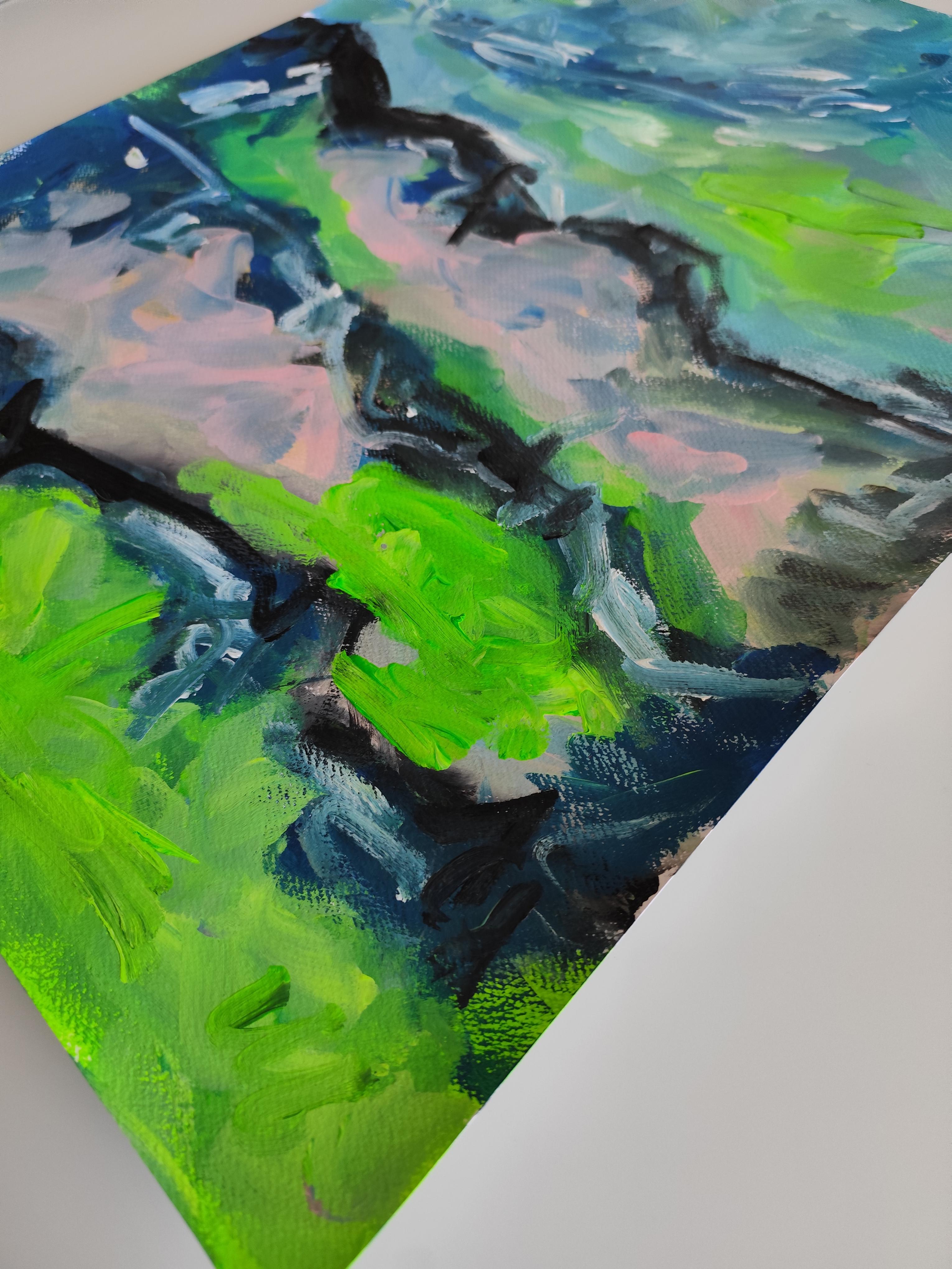 Contemporary abstract expressionist painting on paper 