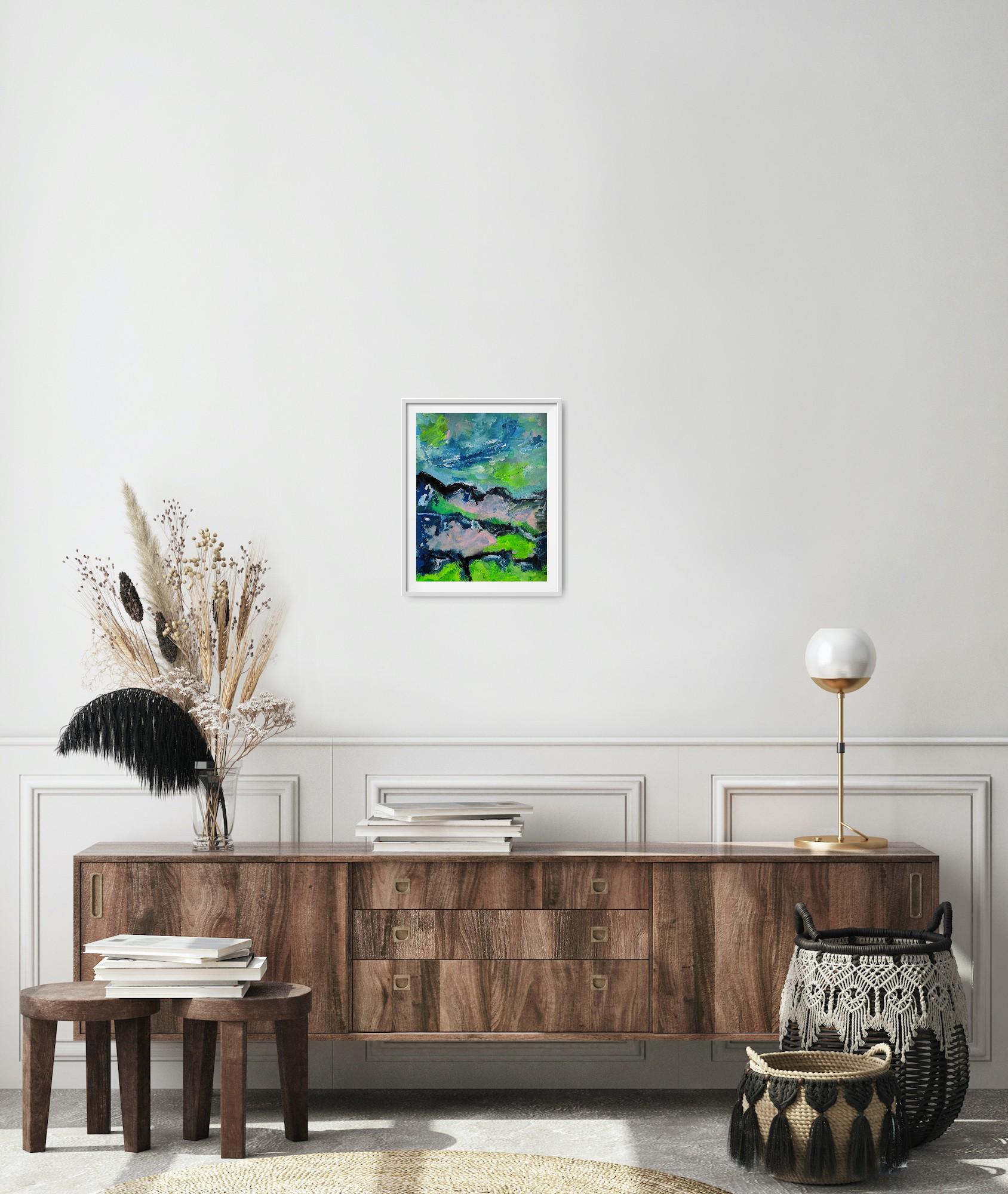 Contemporary abstract expressionist painting on paper 