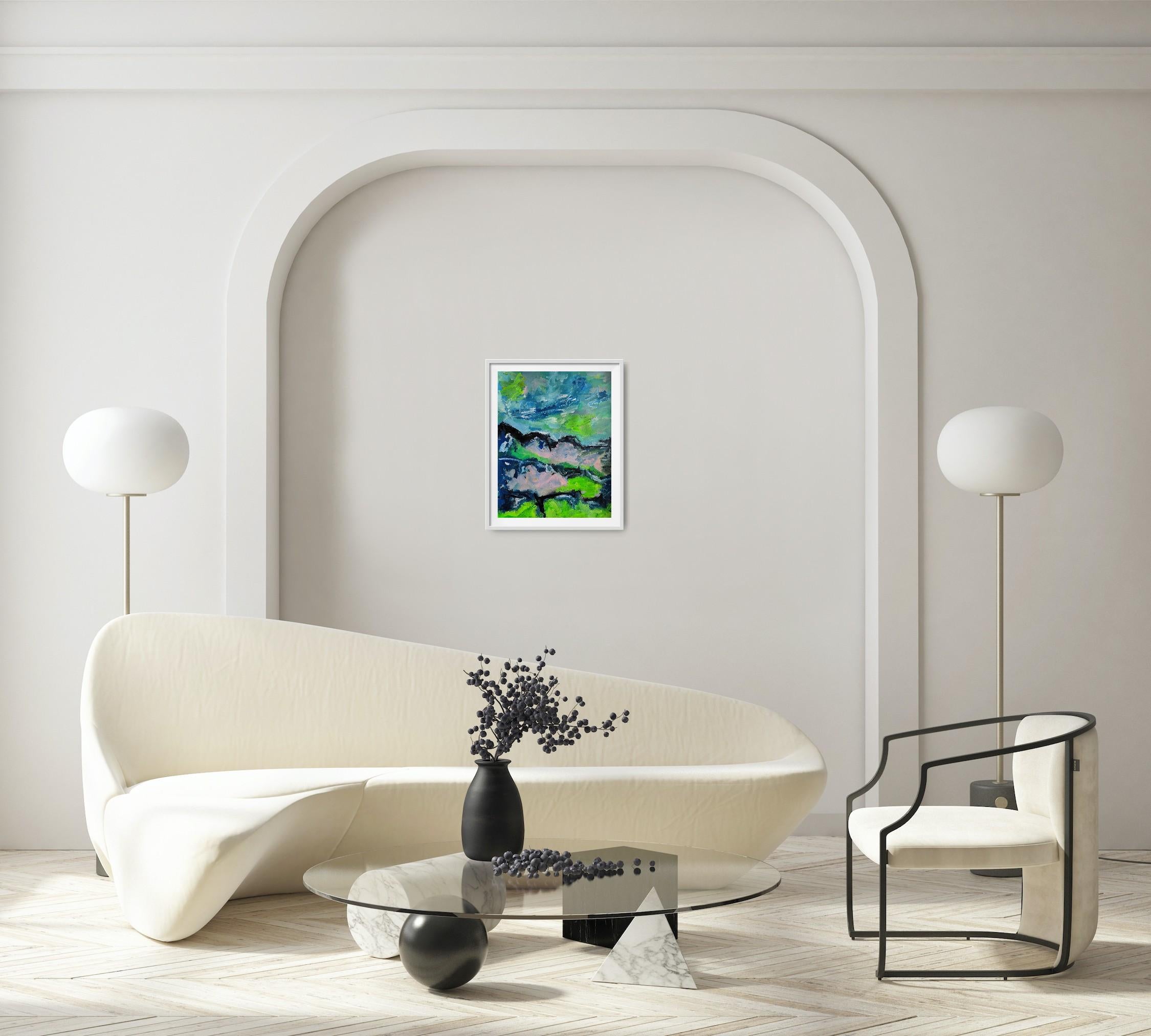 This contemporary abstract expressionist landscape was created by French artist Natalya Mougenot and forms part of her ongoing series dedicated to the profound and ever-changing power of nature. In this work, 
