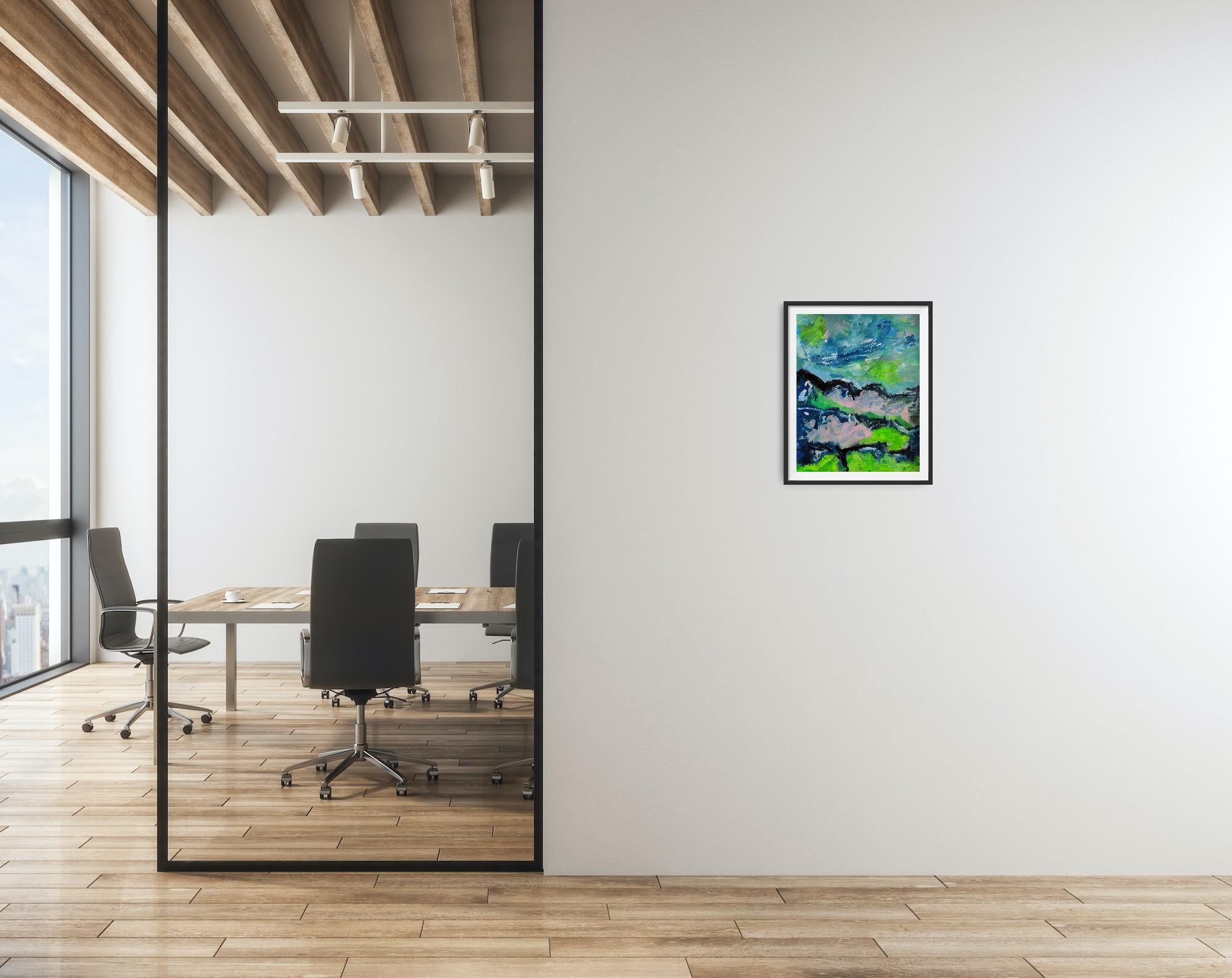 Contemporary abstract expressionist painting on paper 