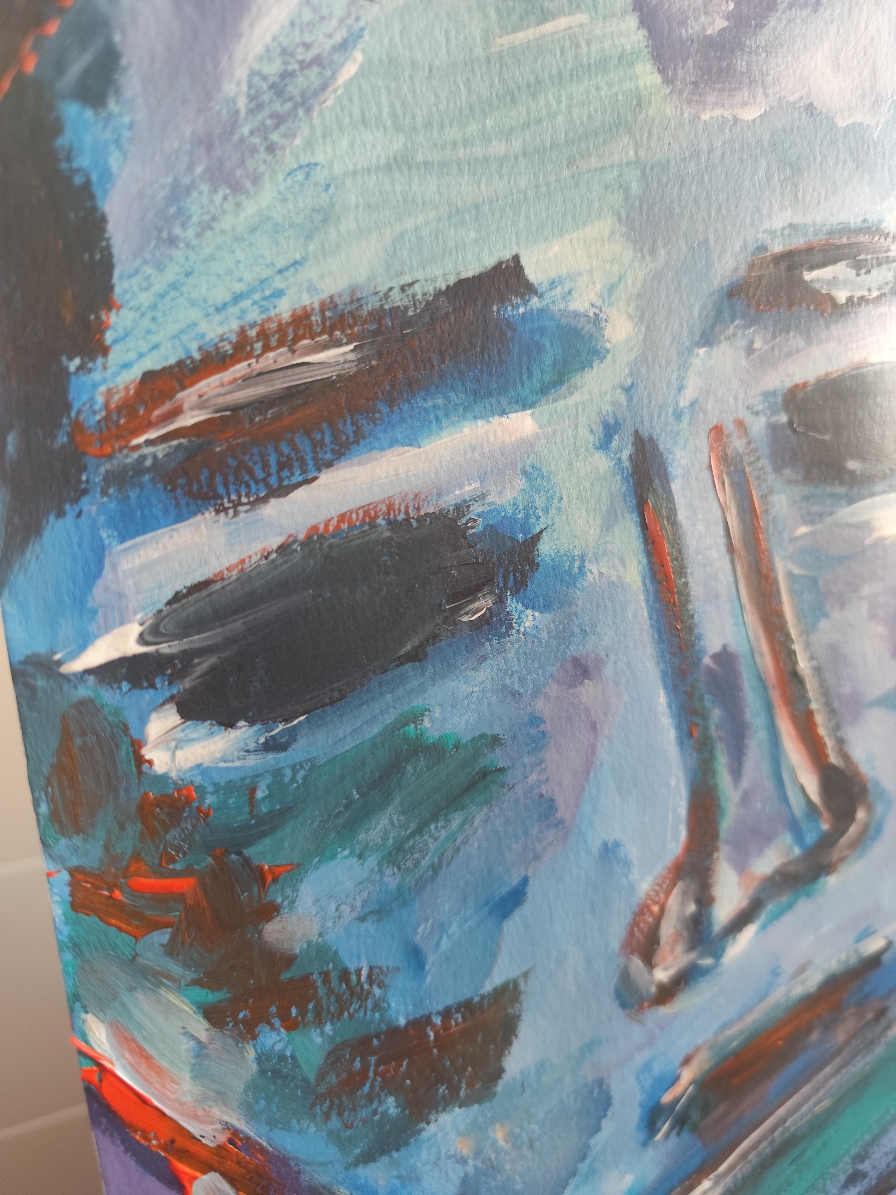 Contemporary abstract expressionist portrait acrylic on paper 