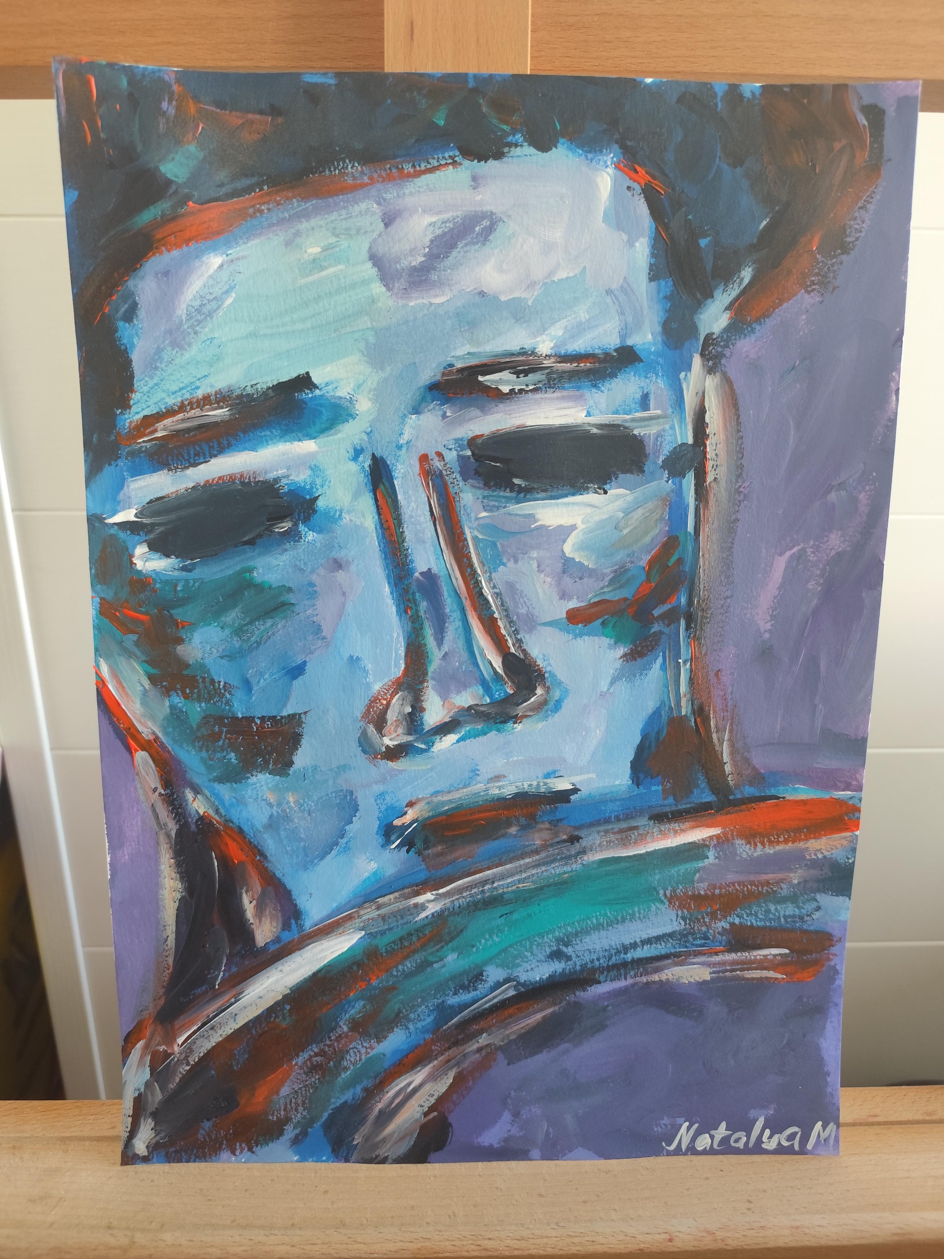Contemporary abstract expressionist portrait acrylic on paper 