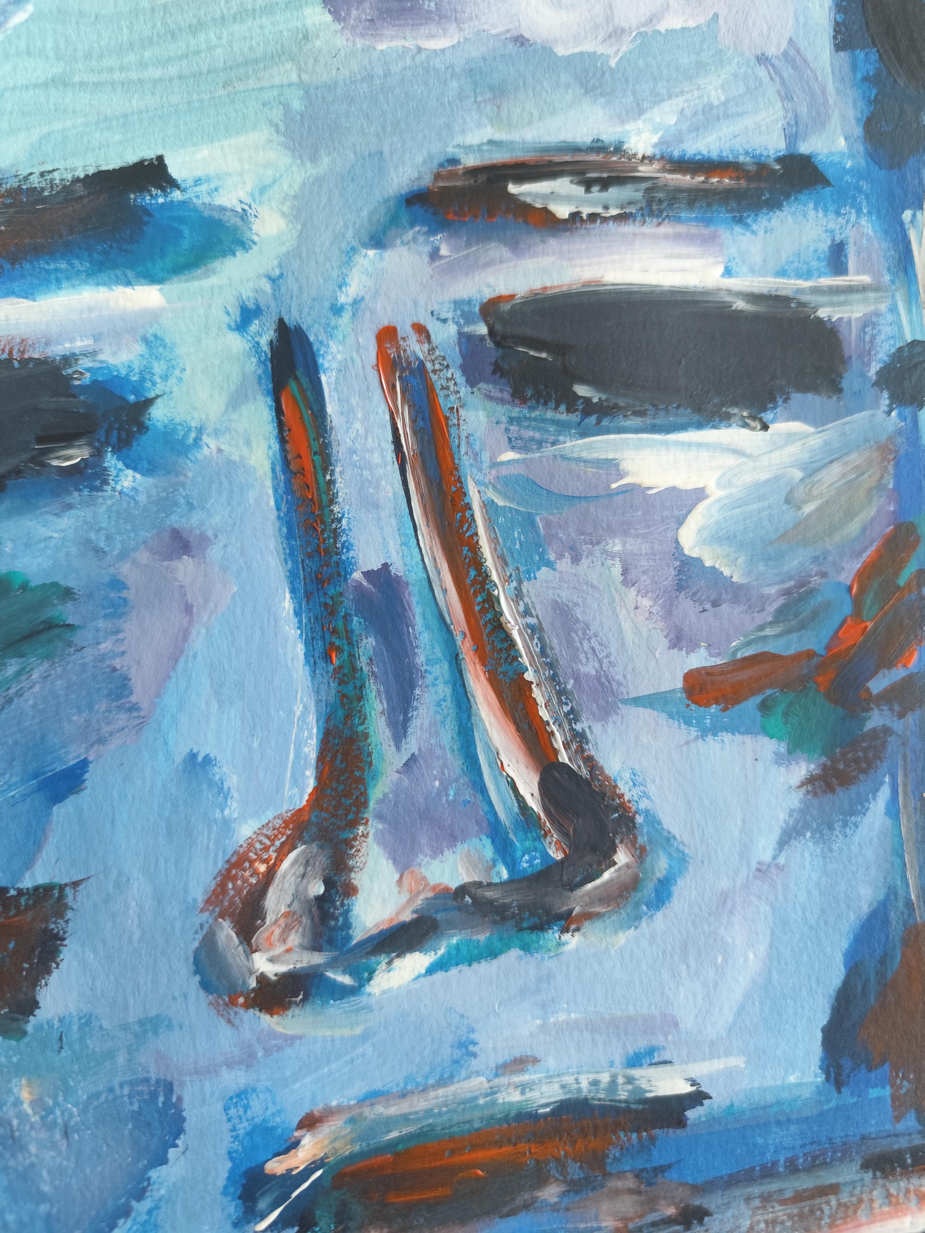 Contemporary abstract expressionist portrait acrylic on paper 