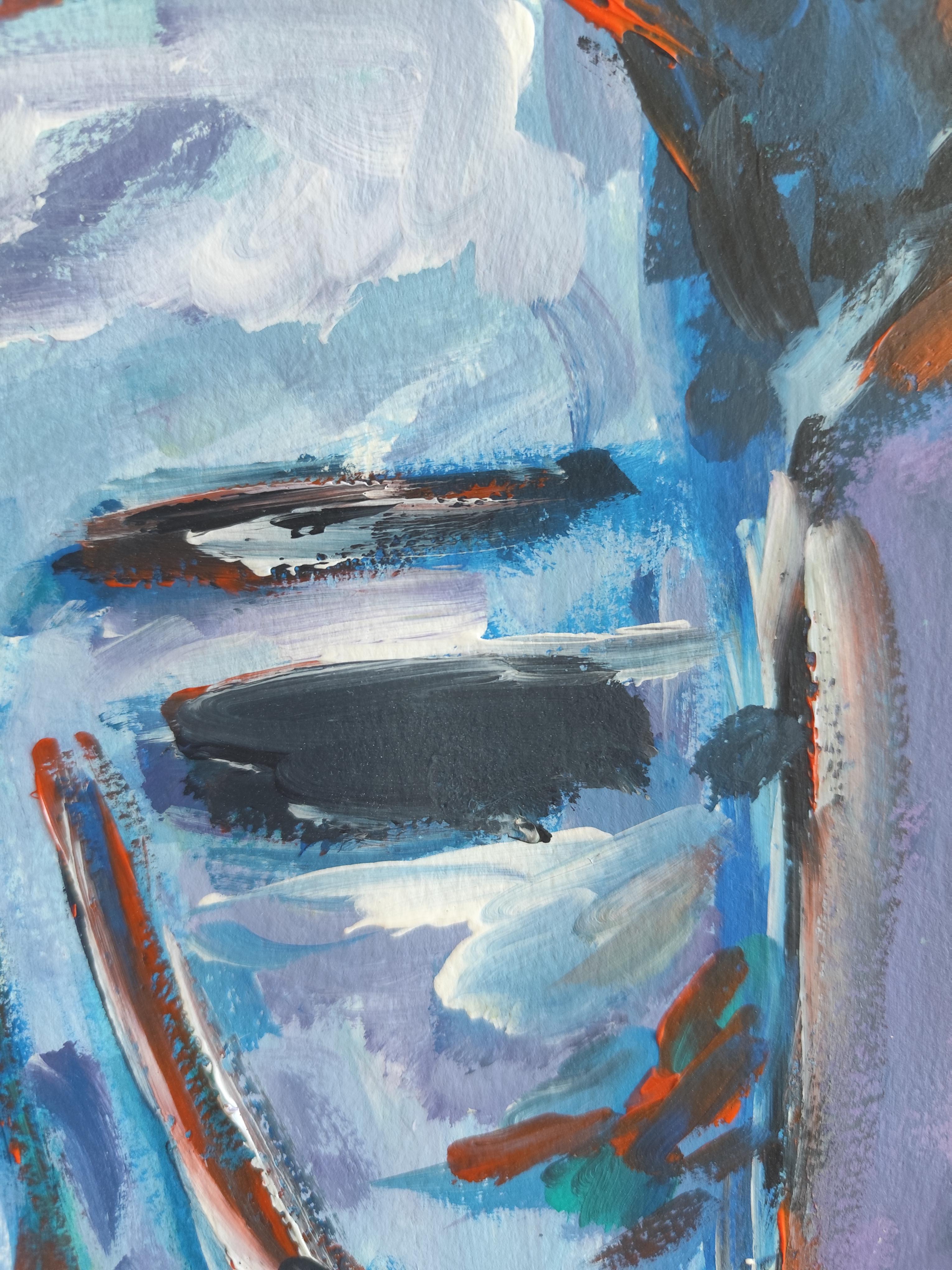 Contemporary abstract expressionist portrait acrylic on paper 