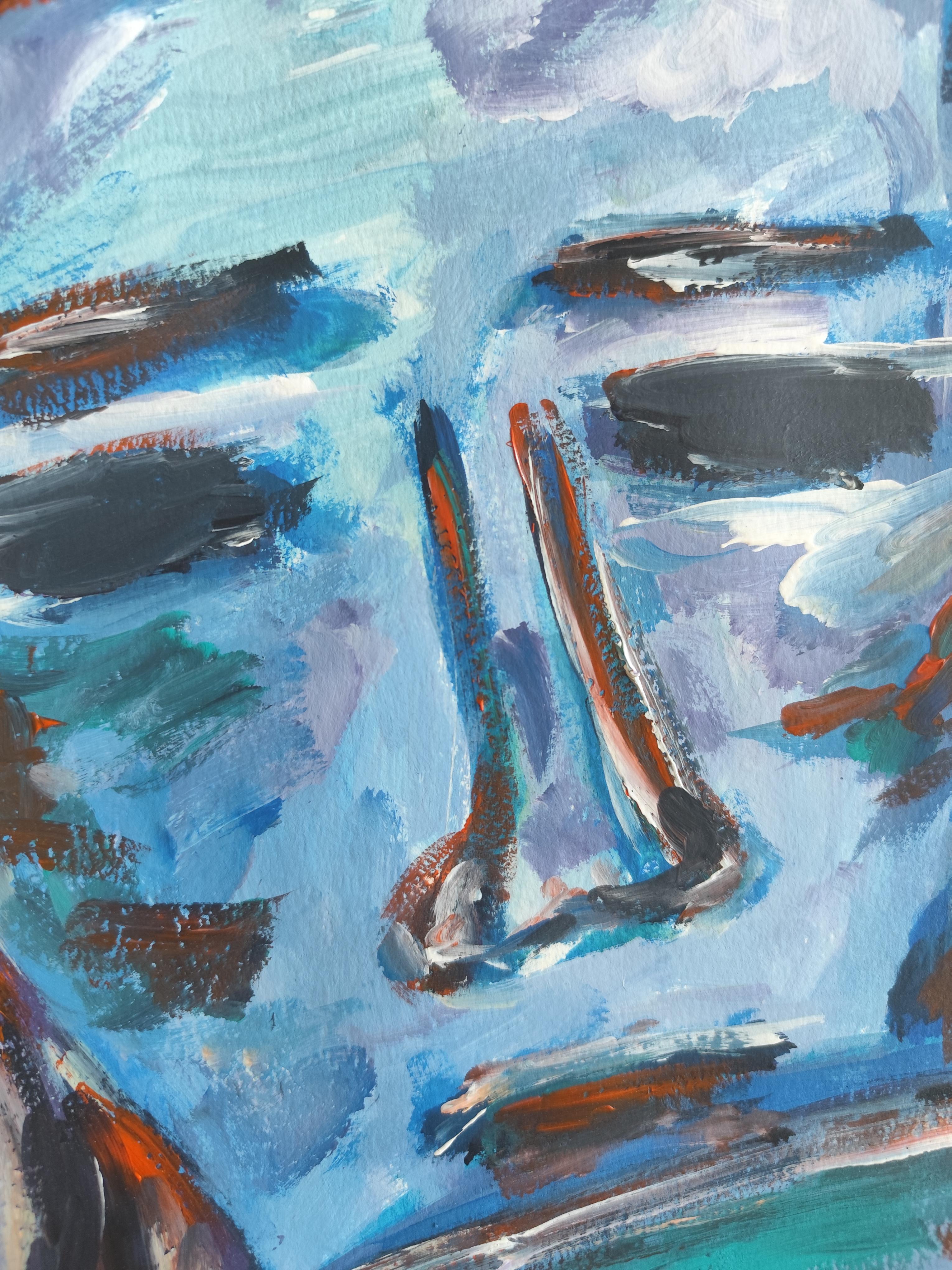 Contemporary abstract expressionist portrait acrylic on paper 