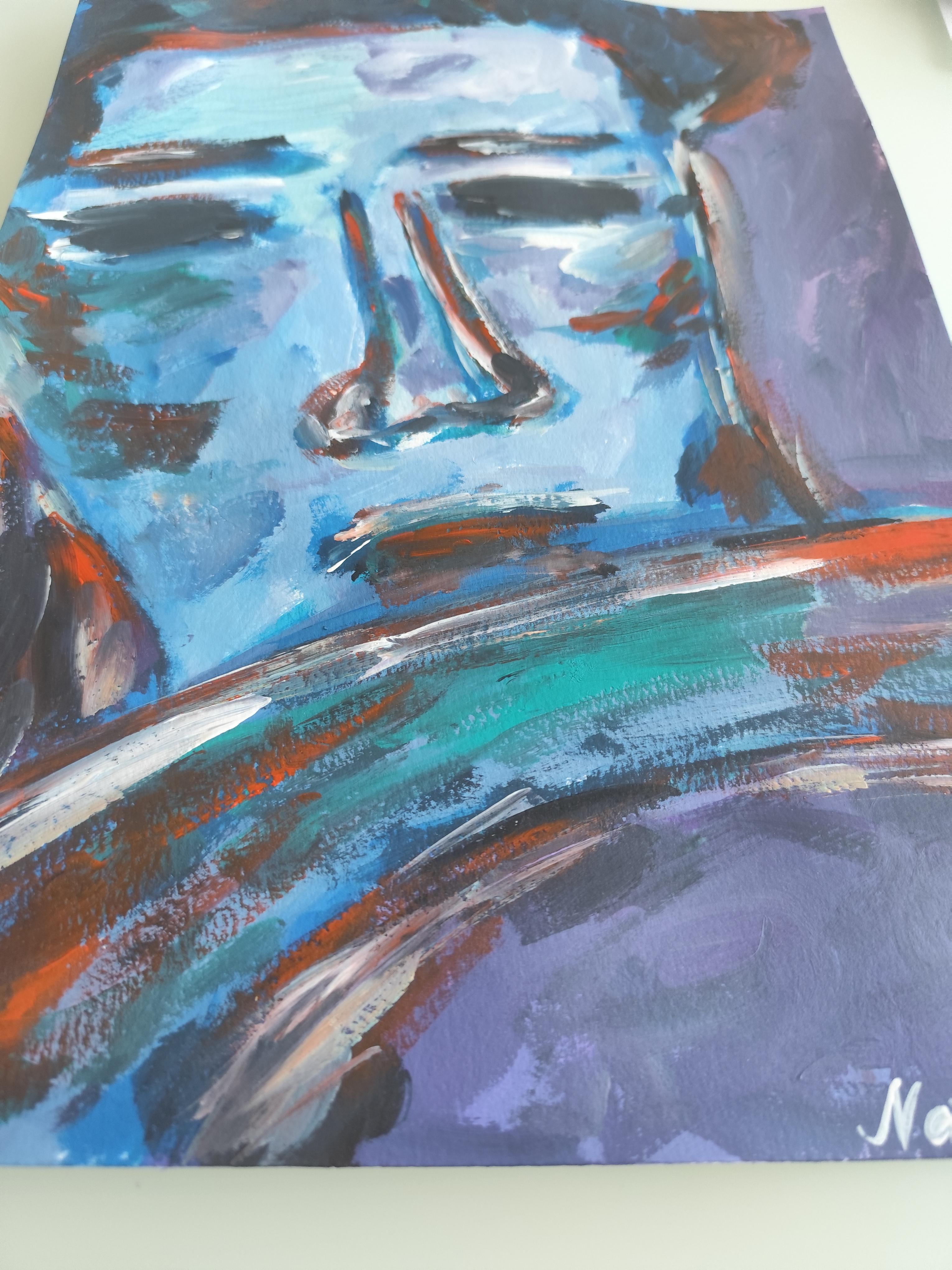 Contemporary abstract expressionist portrait acrylic on paper 