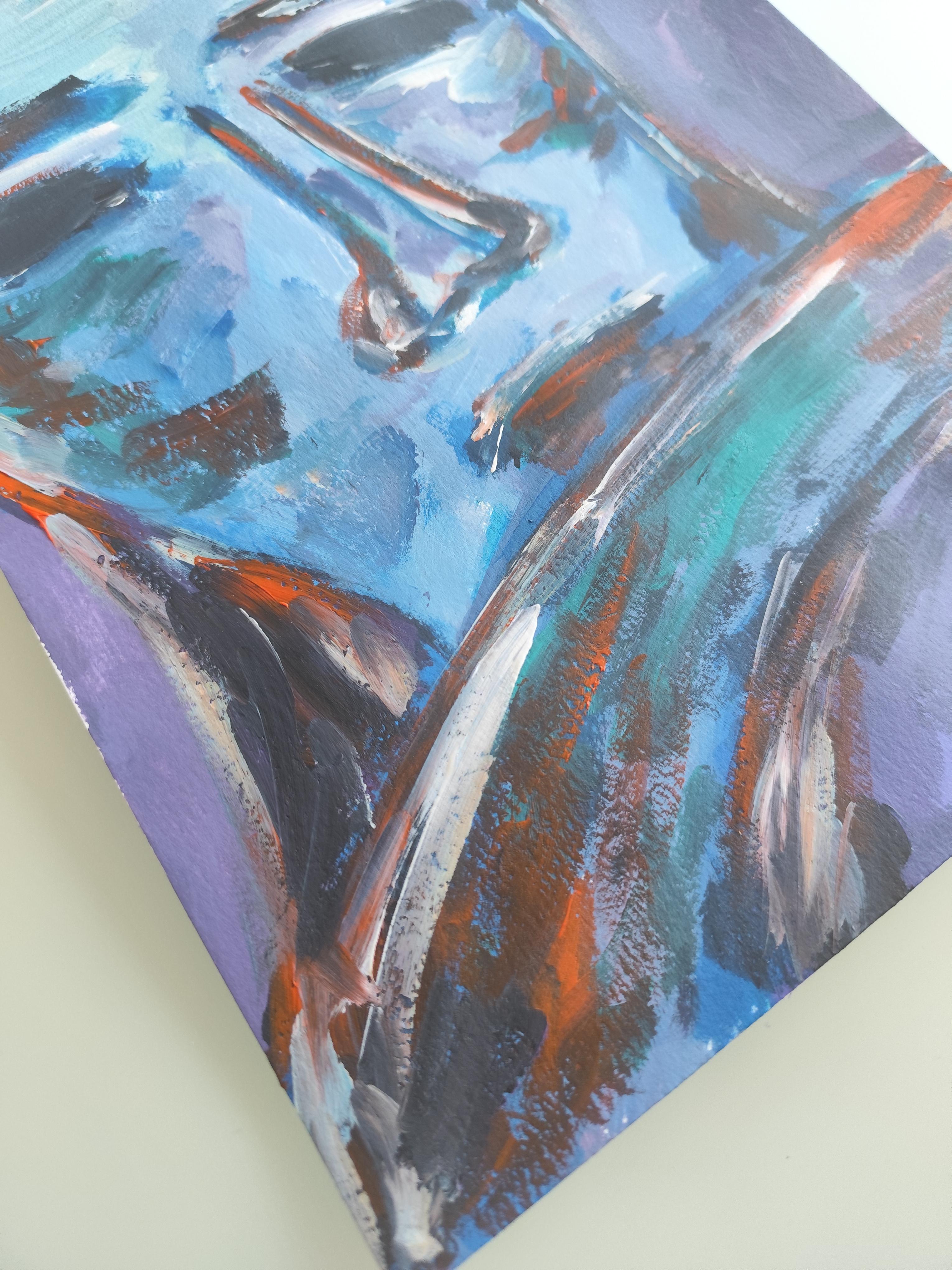 Contemporary abstract expressionist portrait acrylic on paper 
