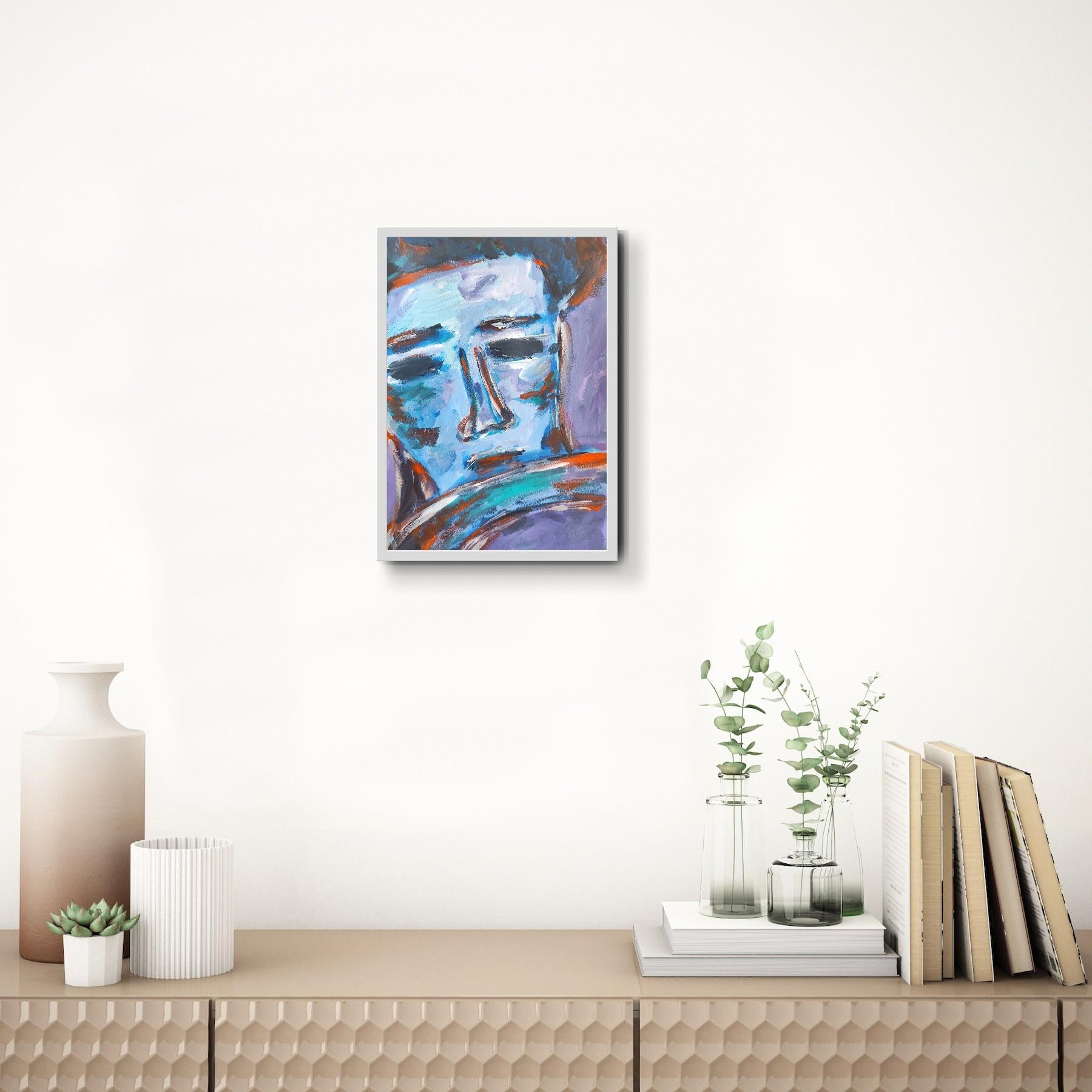 Contemporary abstract expressionist portrait acrylic on paper 