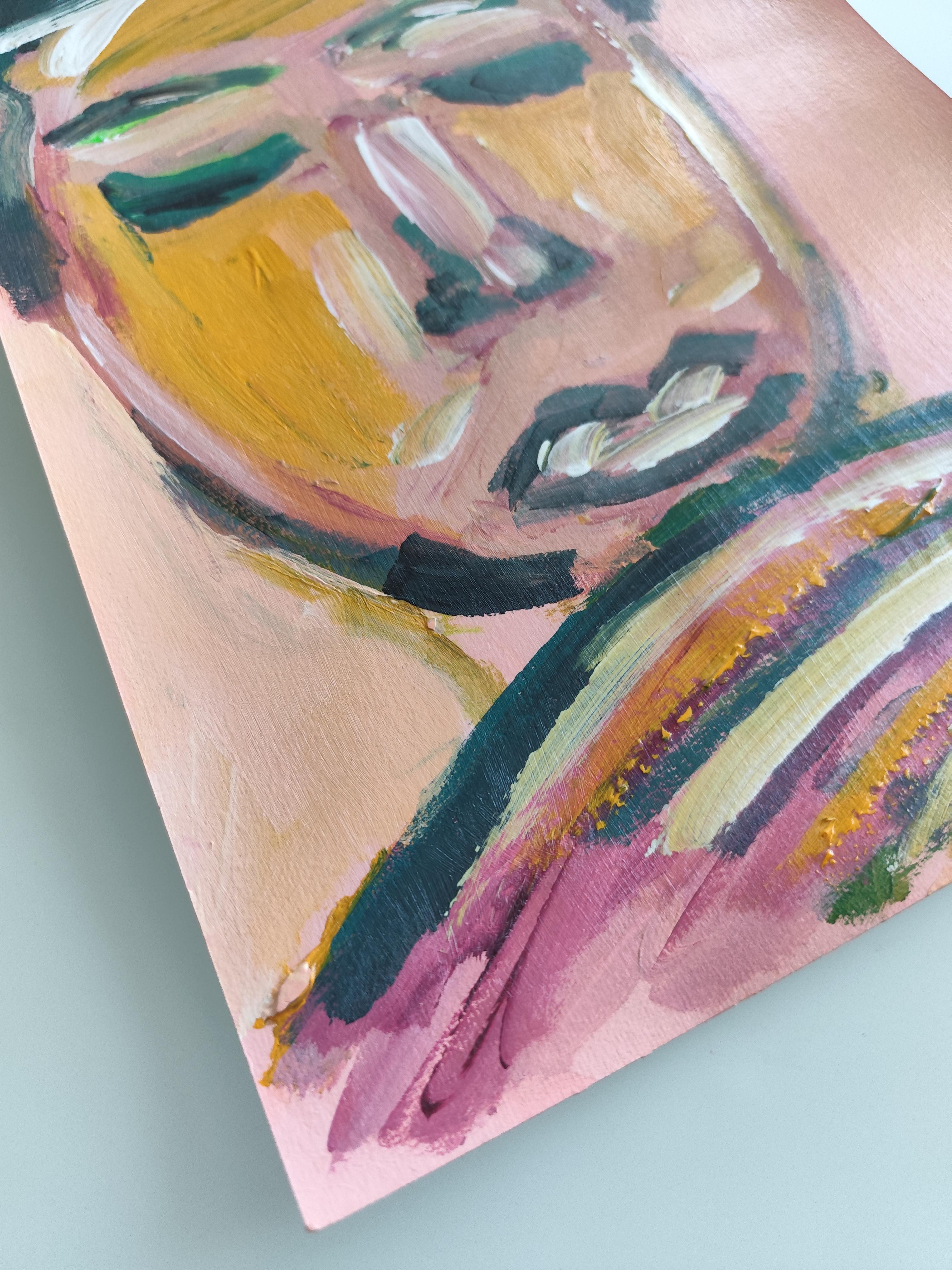 Contemporary abstrakt  expressionistisches Porträt Acryl auf Papier 