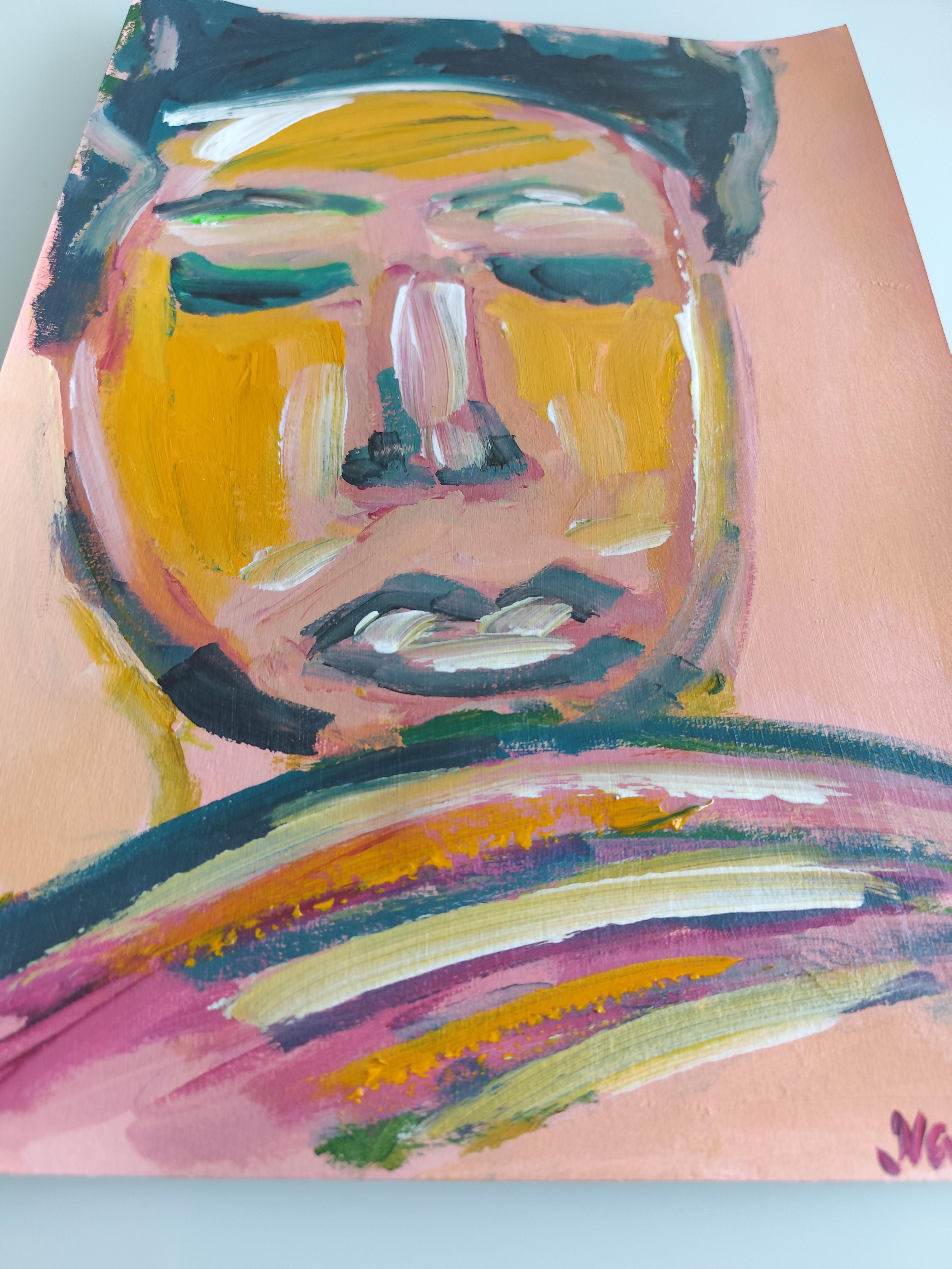 Contemporary abstrakt  expressionistisches Porträt Acryl auf Papier 
