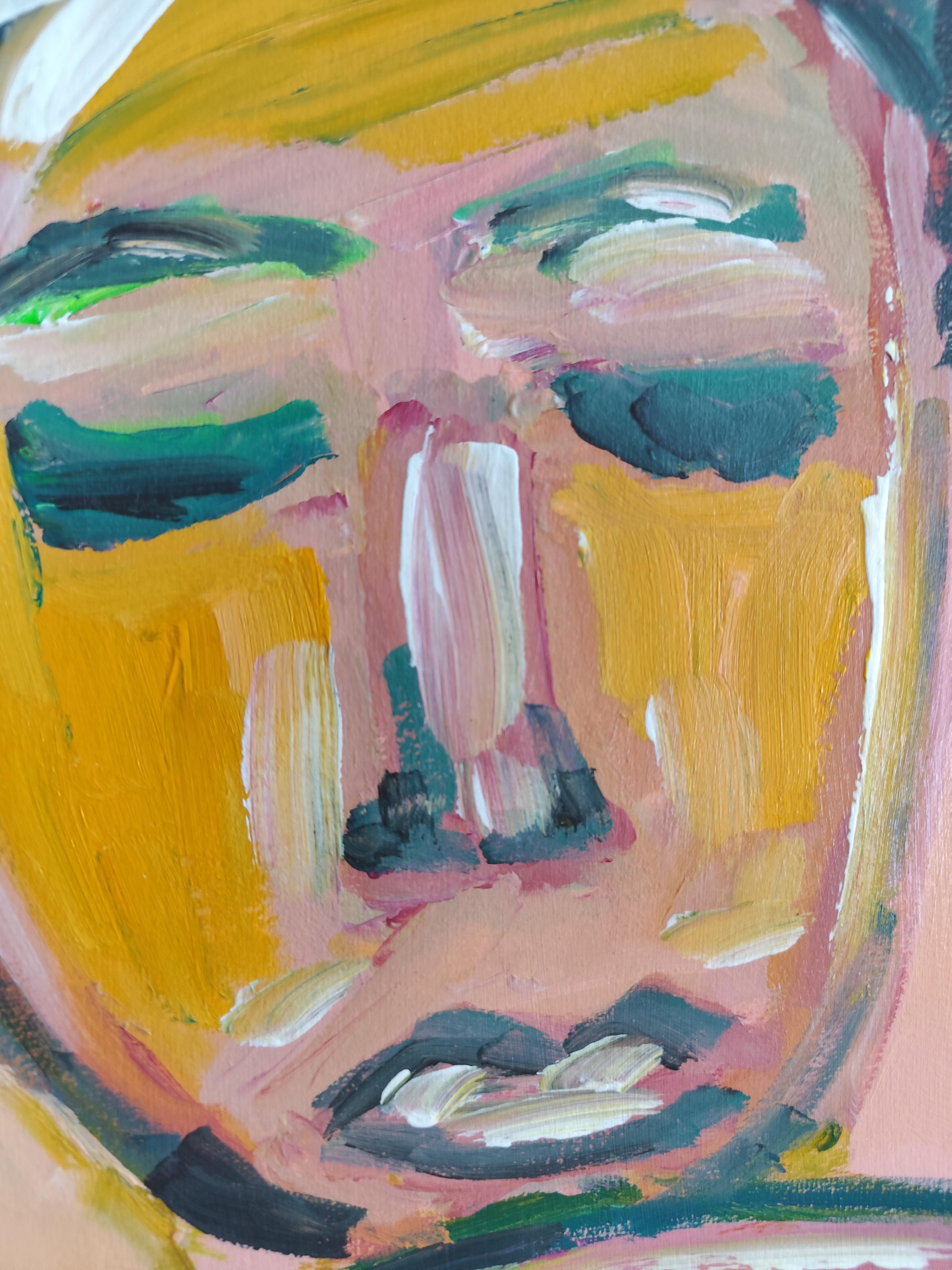 Contemporary abstrakt  expressionistisches Porträt Acryl auf Papier 