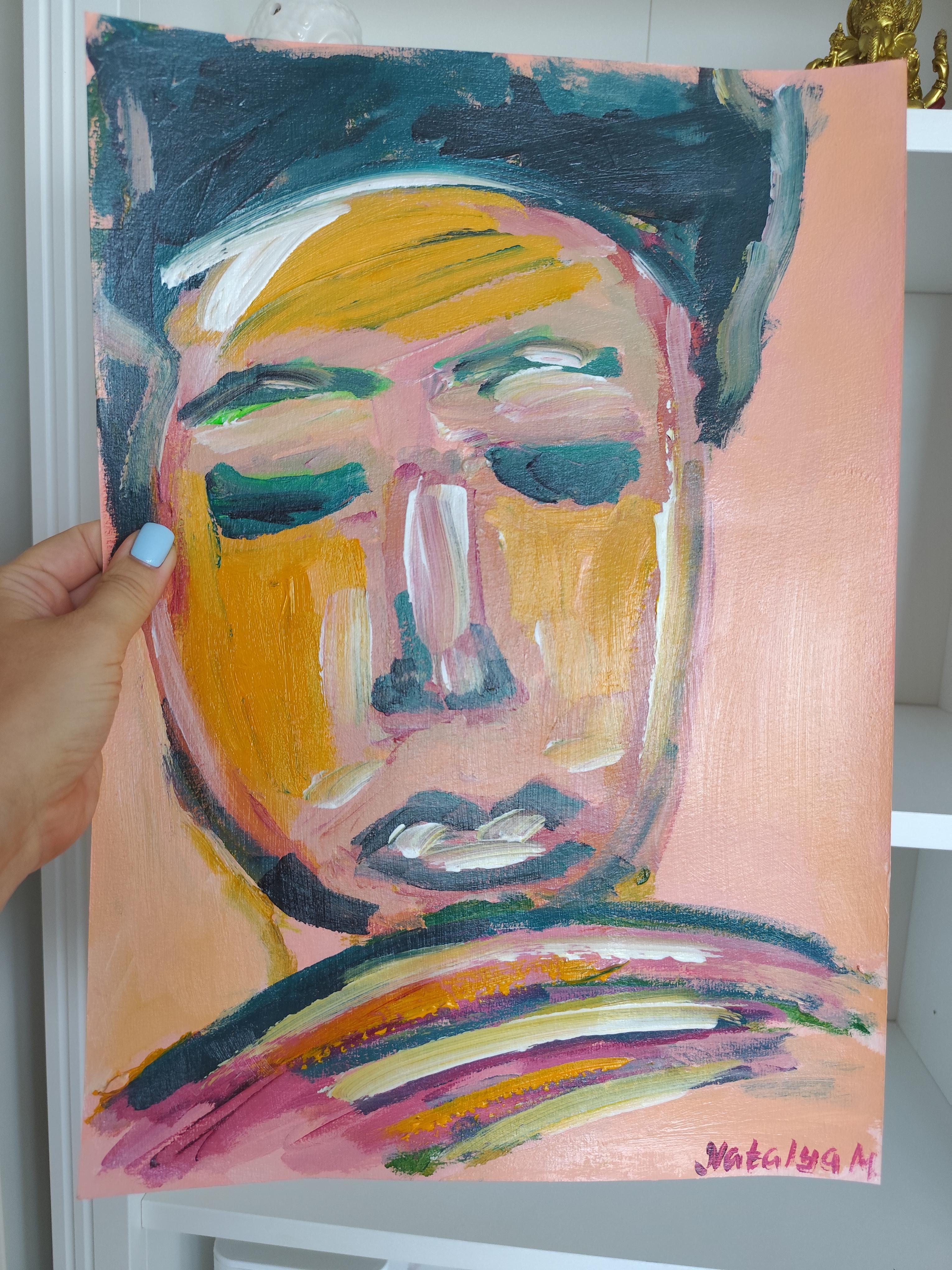 Contemporary abstrakt  expressionistisches Porträt Acryl auf Papier 