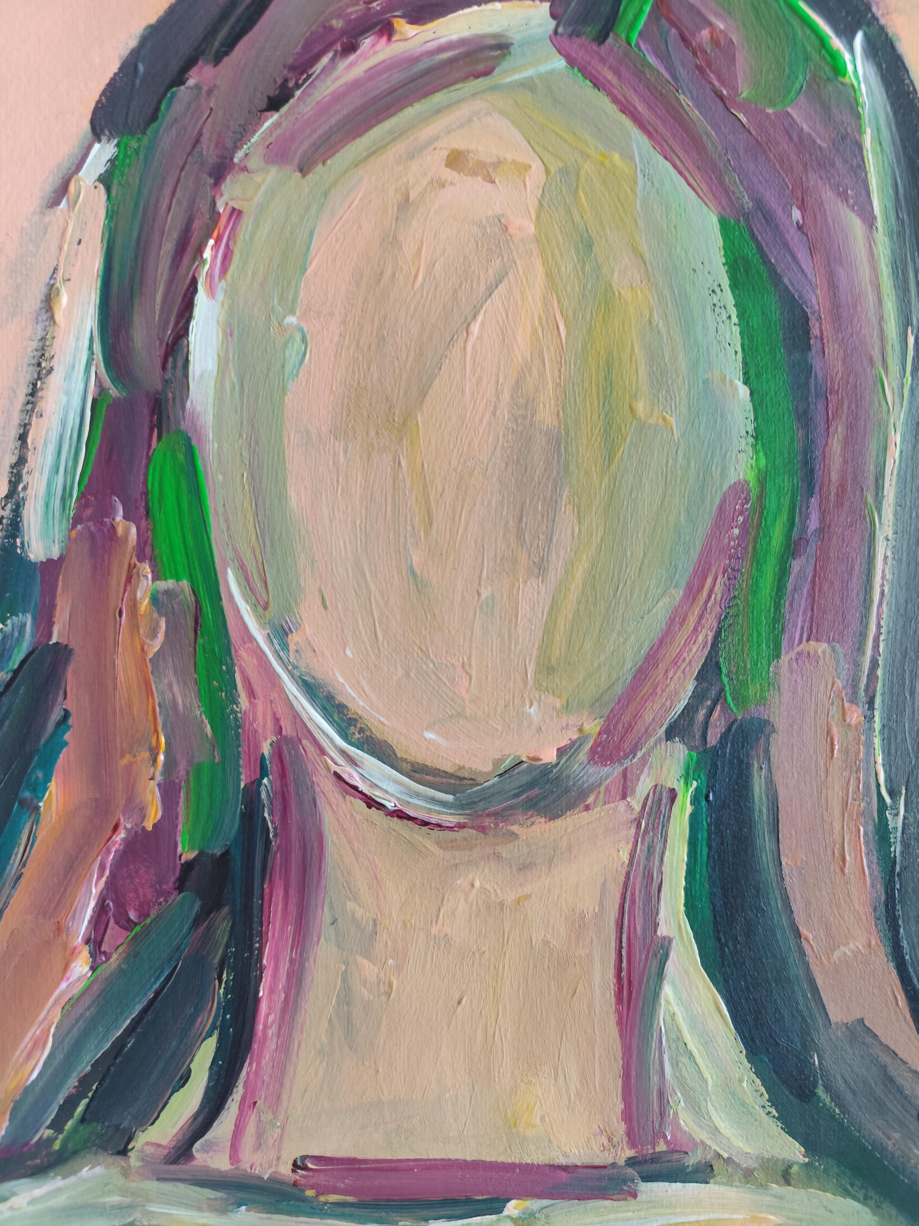 Contemporary abstract  expressionist portrait acrylic on paper 