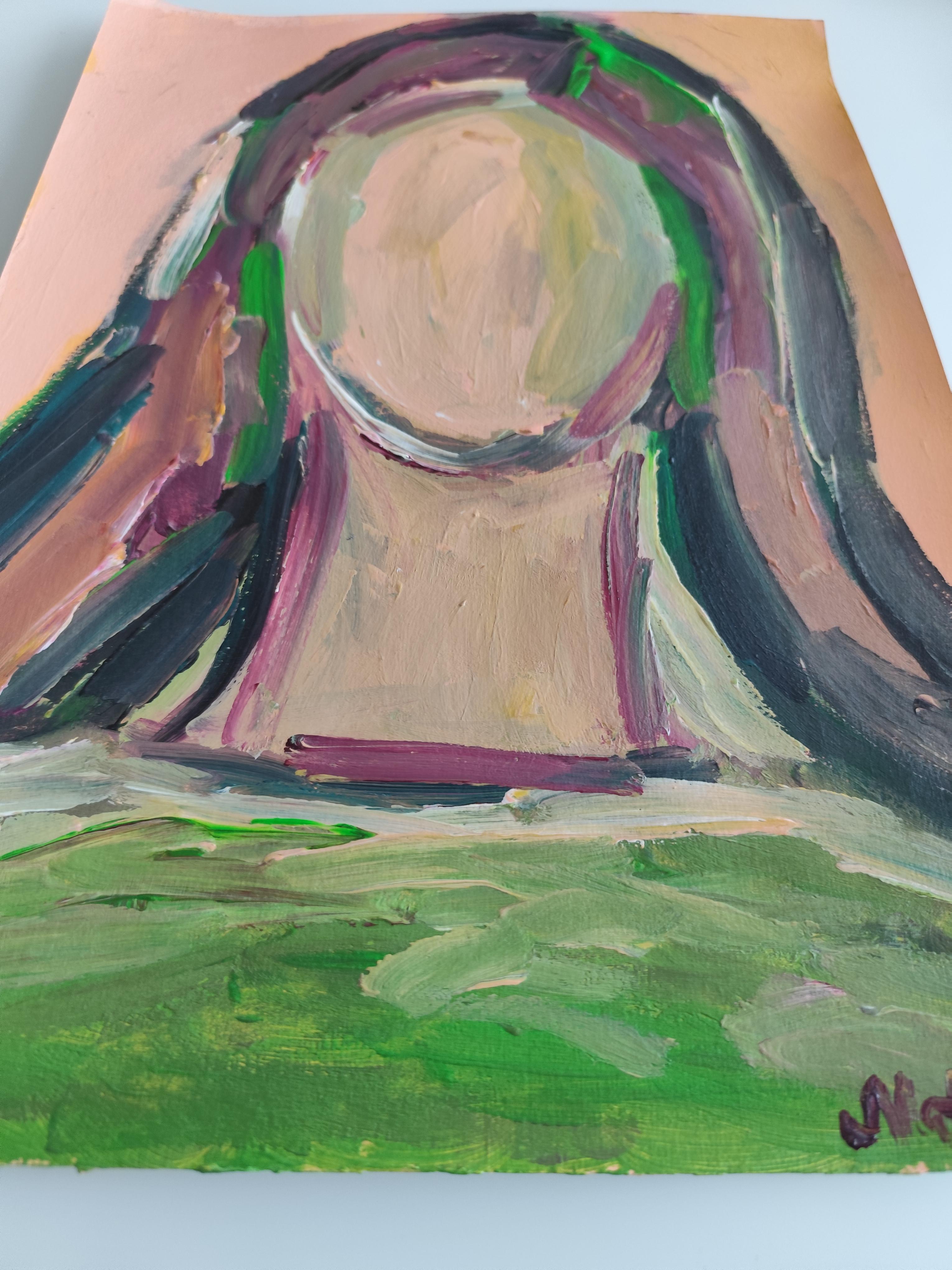 Contemporary abstract  expressionist portrait acrylic on paper 