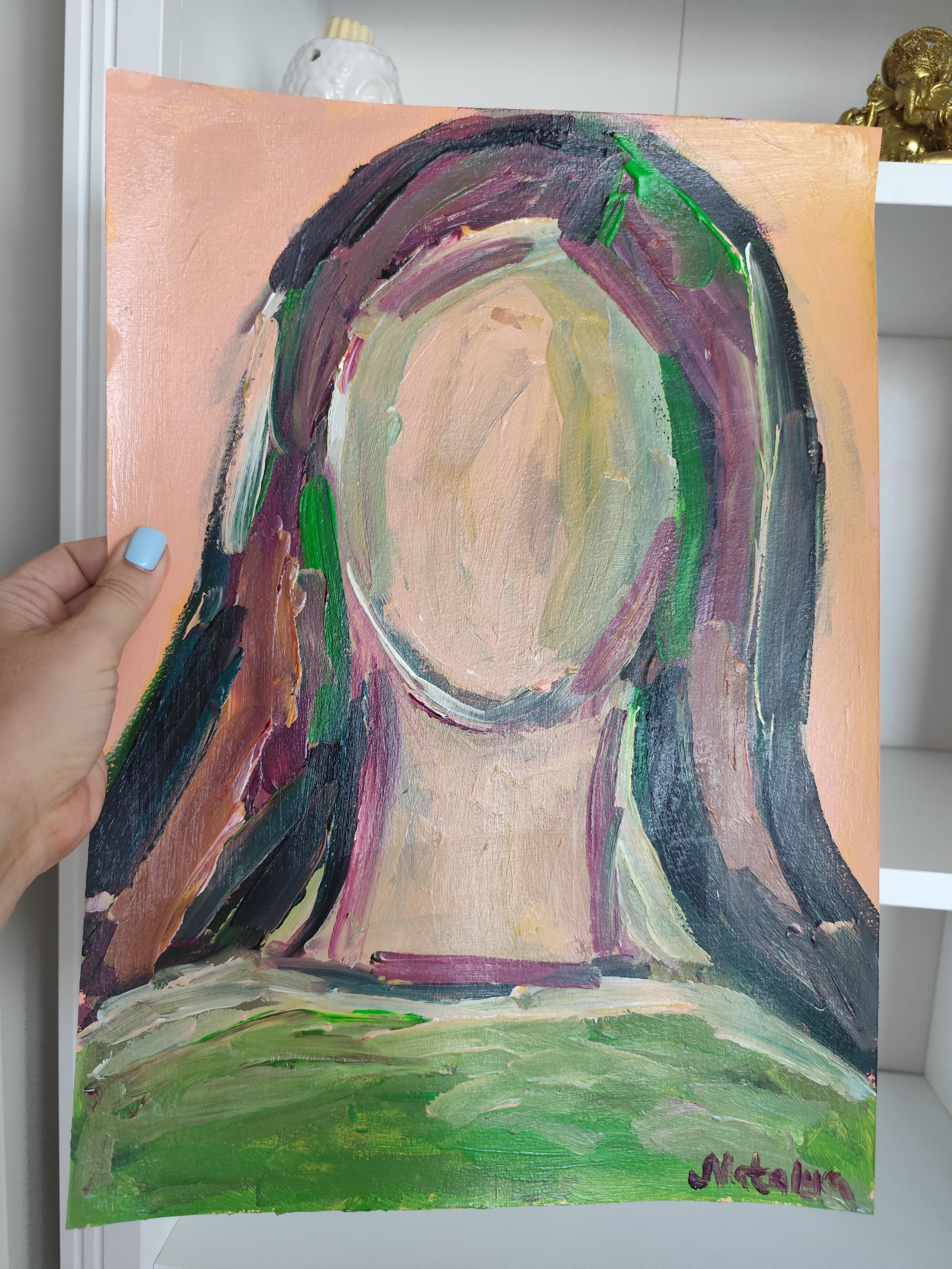 Contemporary abstract  expressionist portrait acrylic on paper 