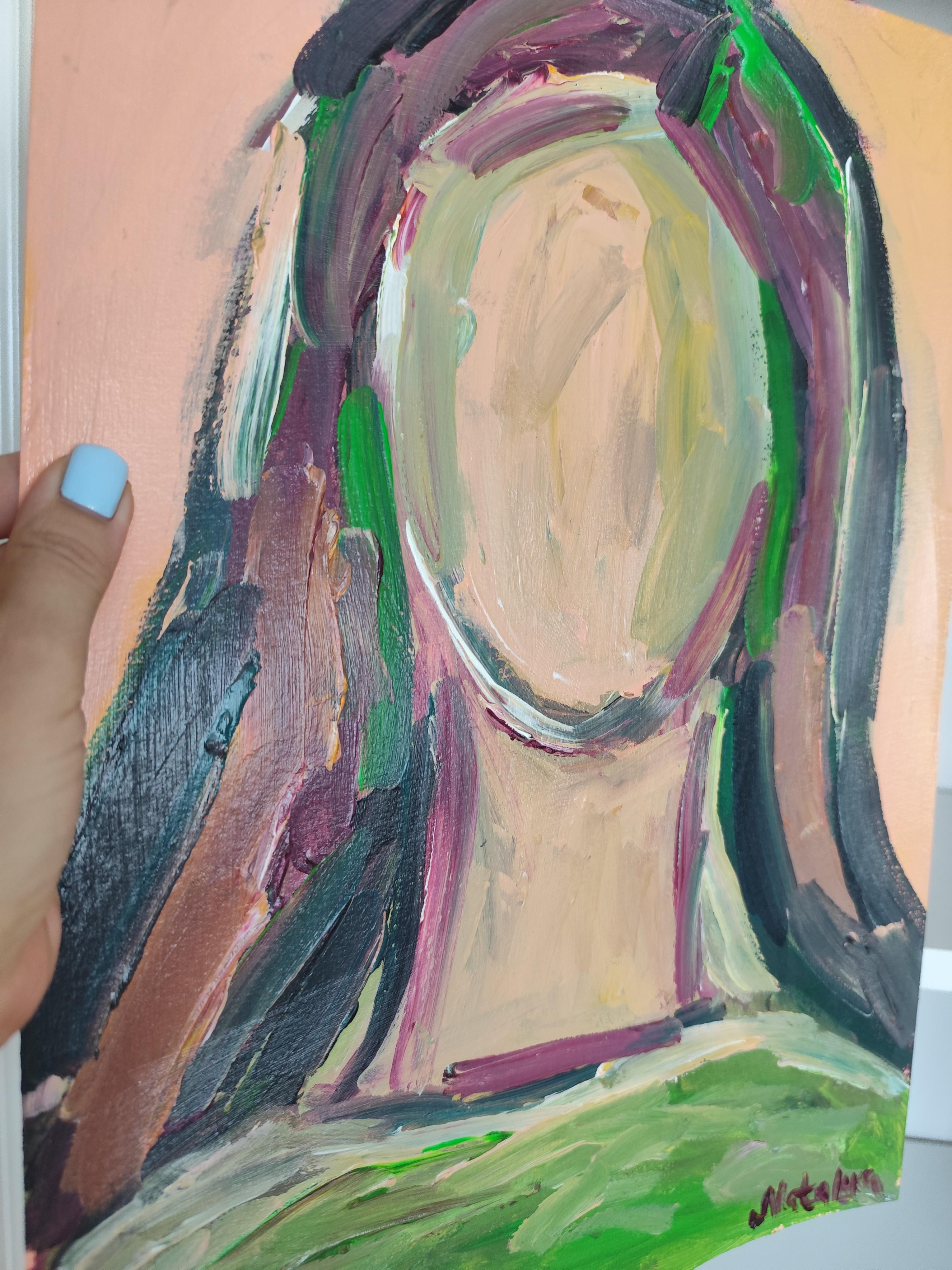 Contemporary abstract  expressionist portrait acrylic on paper 