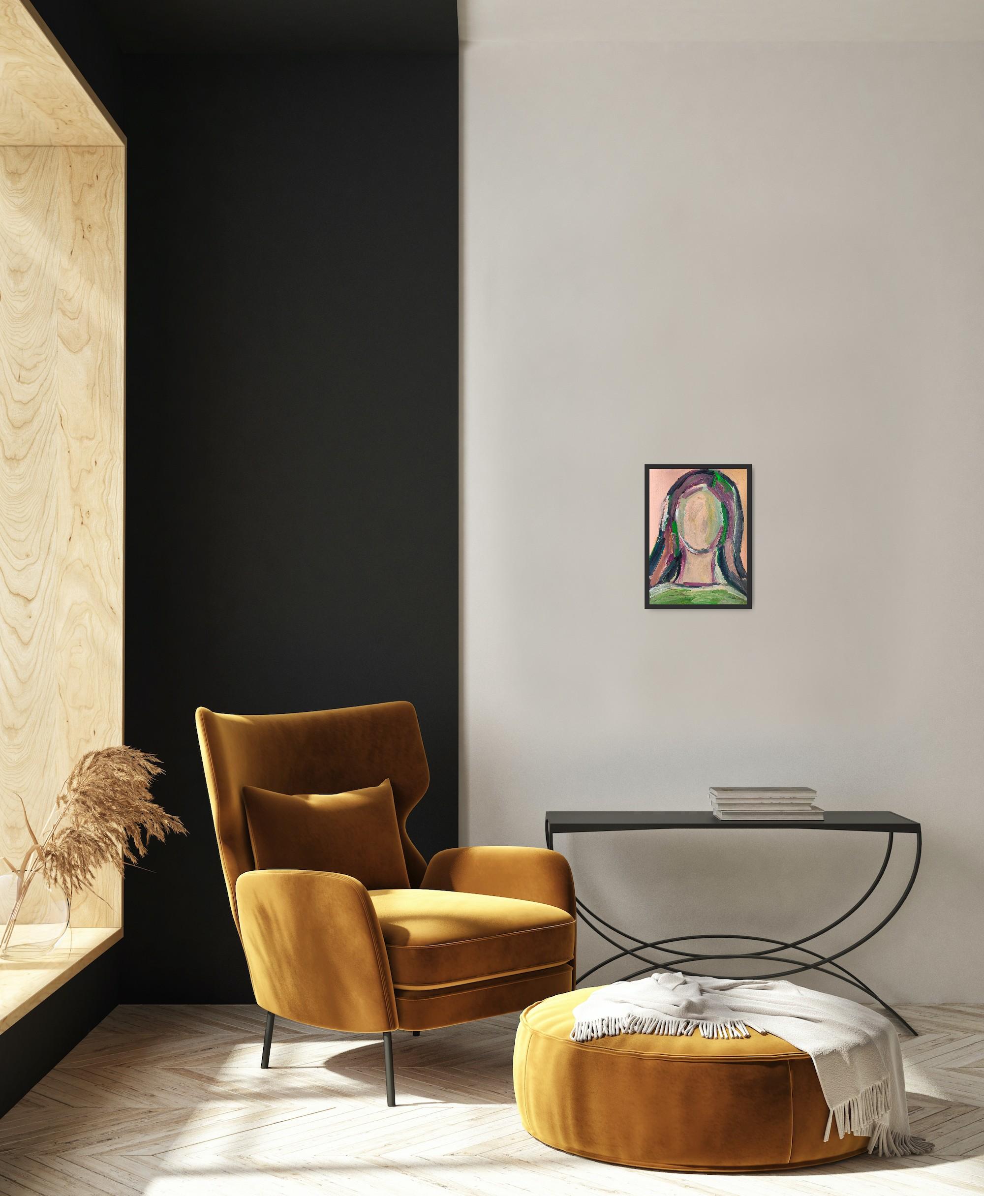 Contemporary abstract  expressionist portrait acrylic on paper 