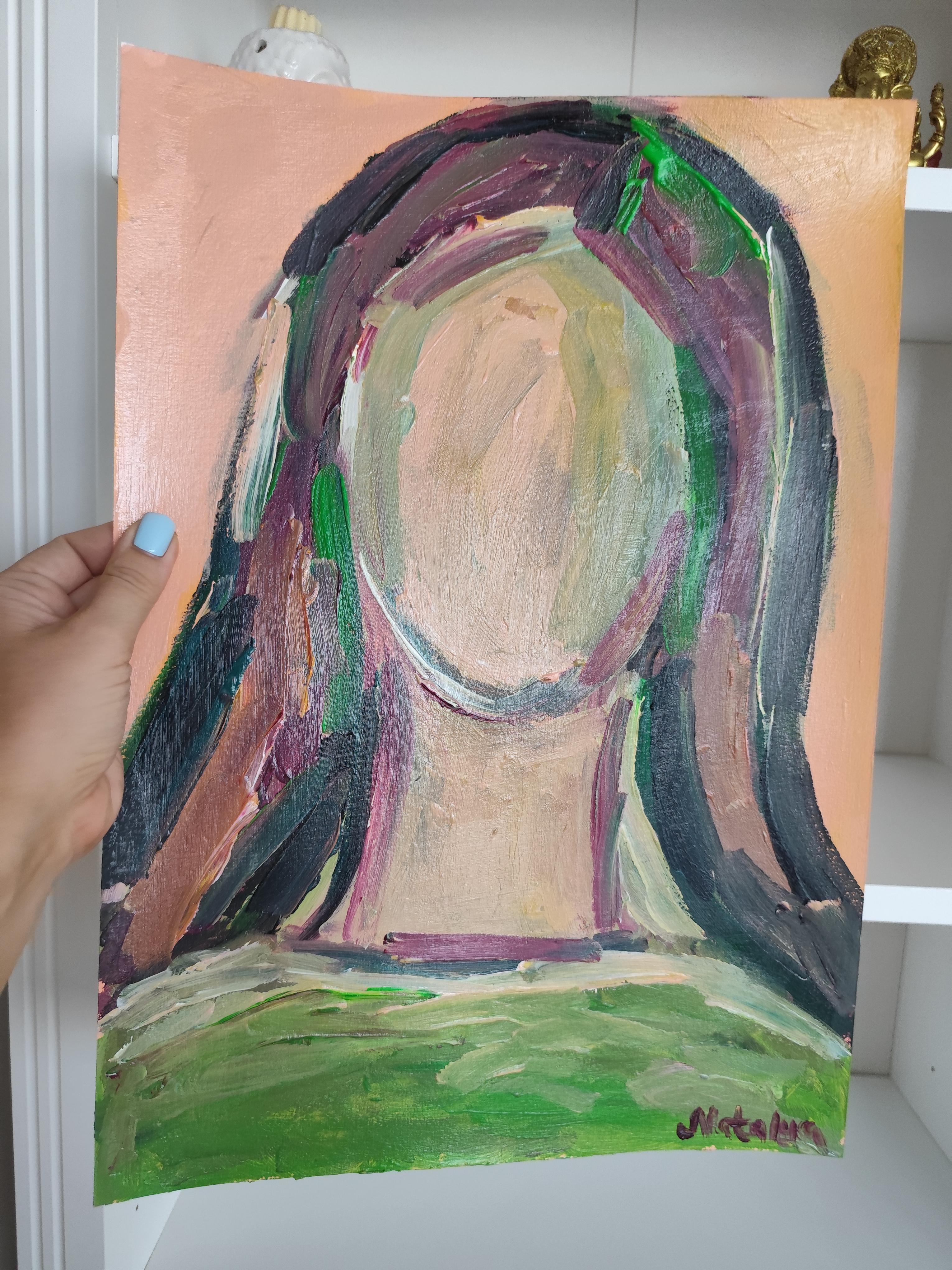 Contemporary abstract  expressionist portrait acrylic on paper 