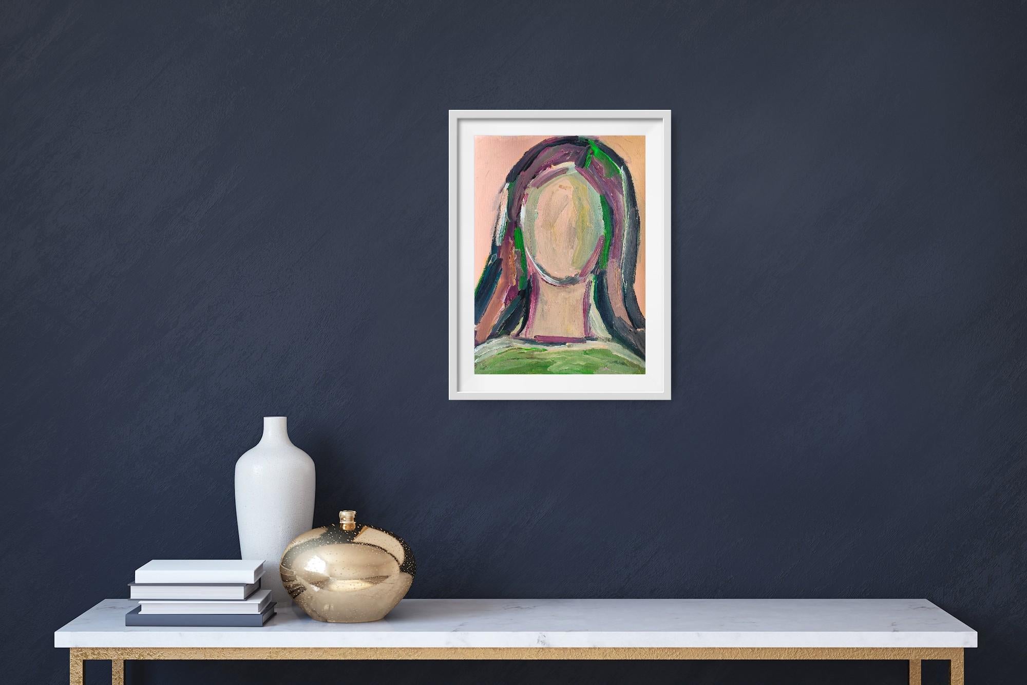 Contemporary abstract  expressionist portrait acrylic on paper 