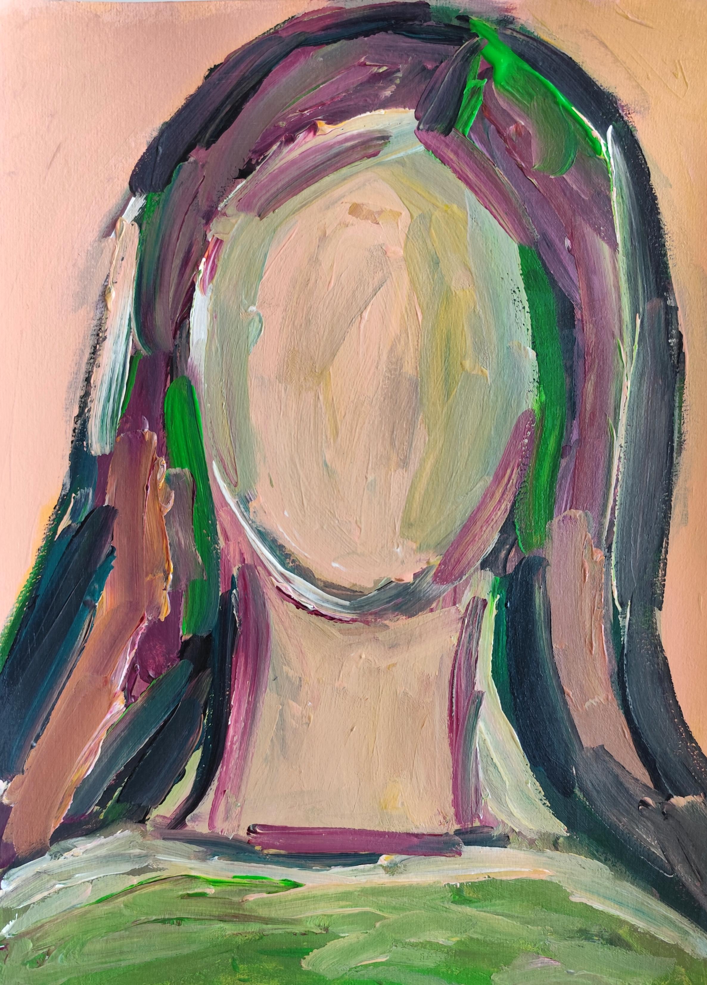 Contemporary abstrakt  Expressionistisches Porträt Acryl auf Papier "Unverwüstliche Frau"