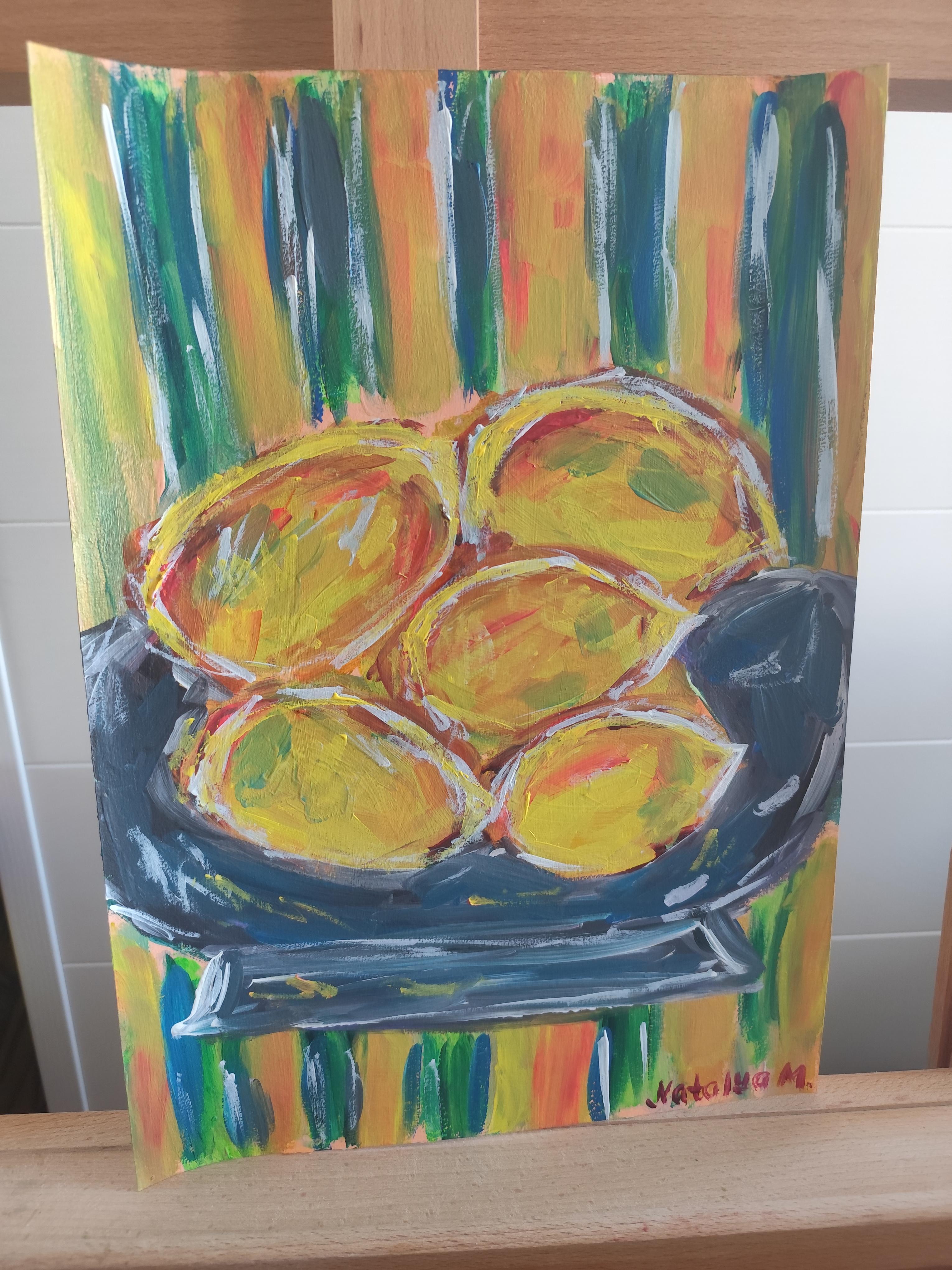 Contemporary abstract expressionist still life fruit painting 
