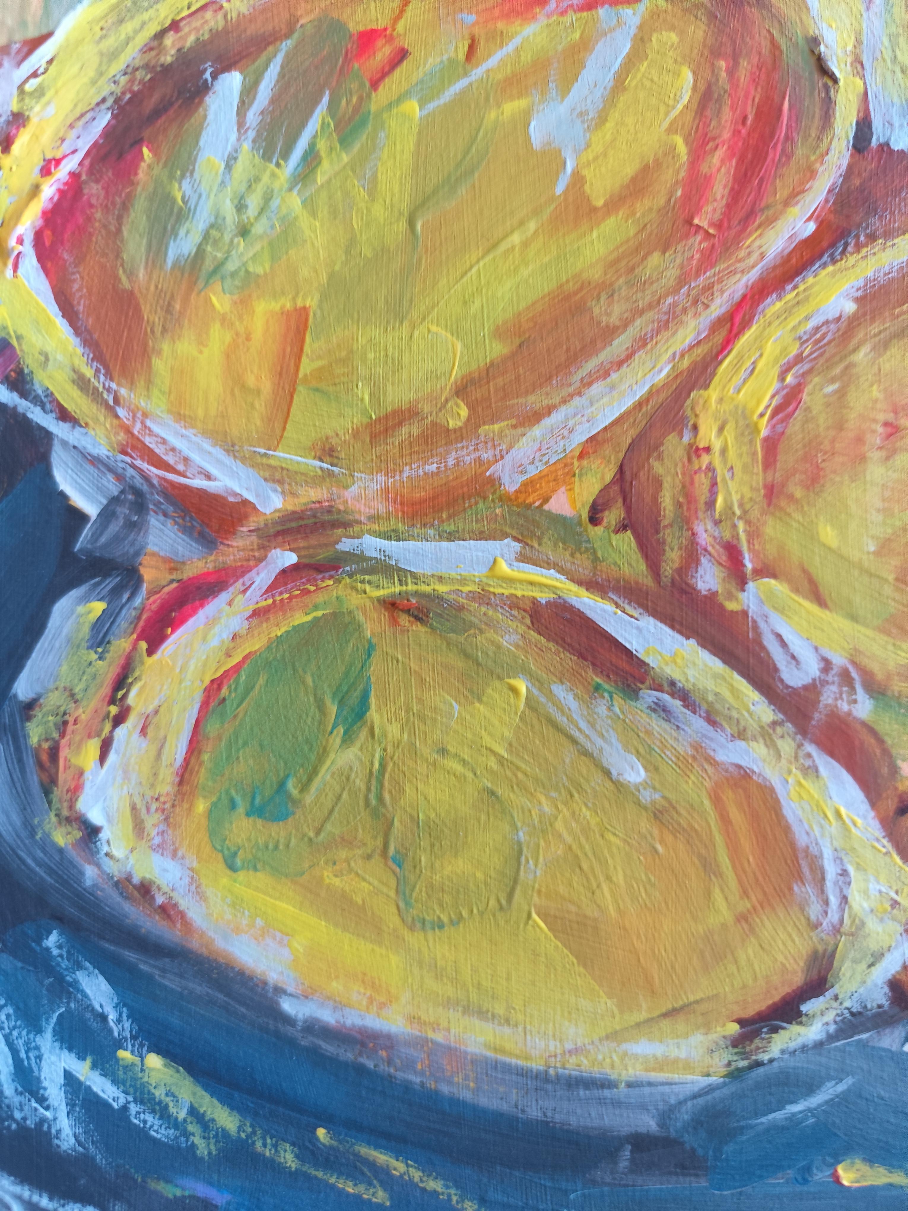 Contemporary abstract expressionist still life fruit painting 