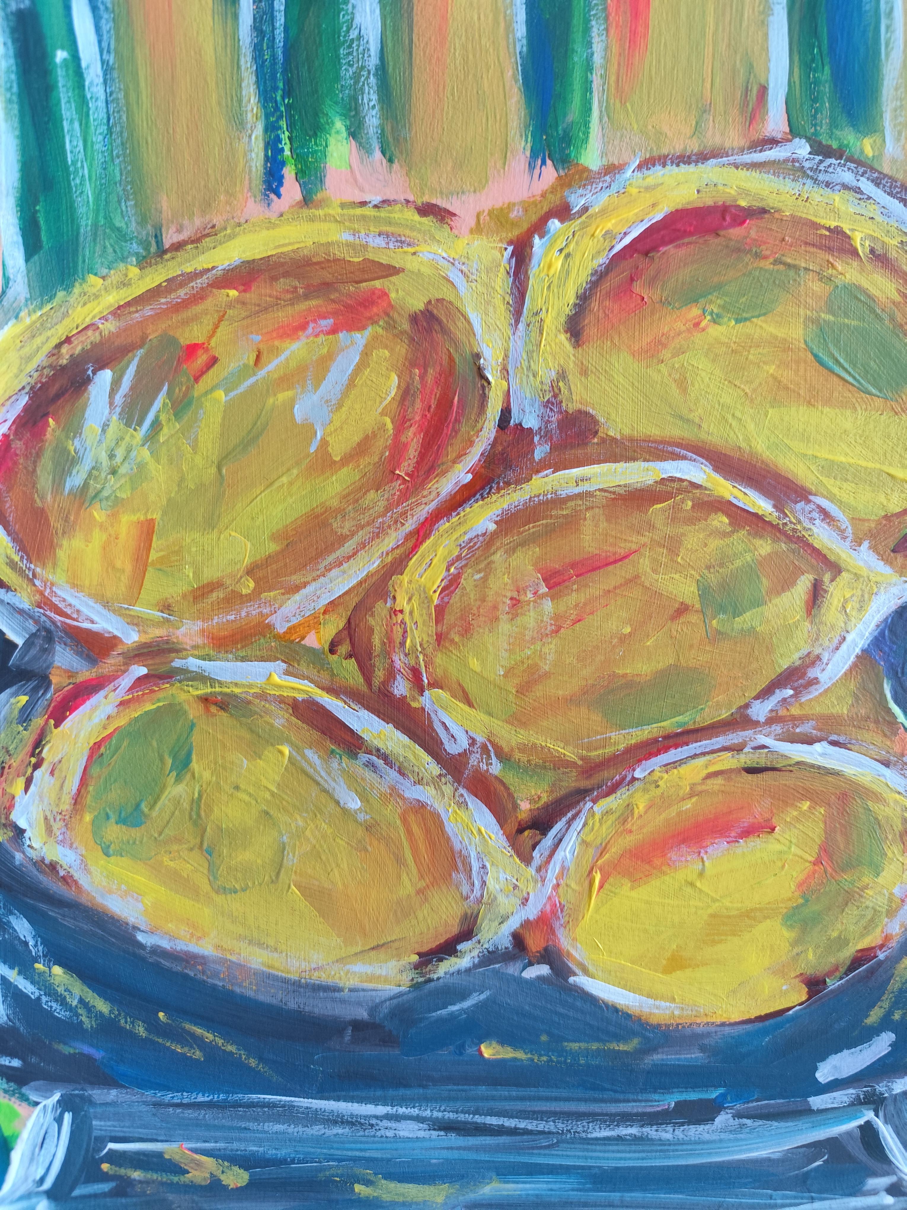 Contemporary abstract expressionist still life fruit painting 