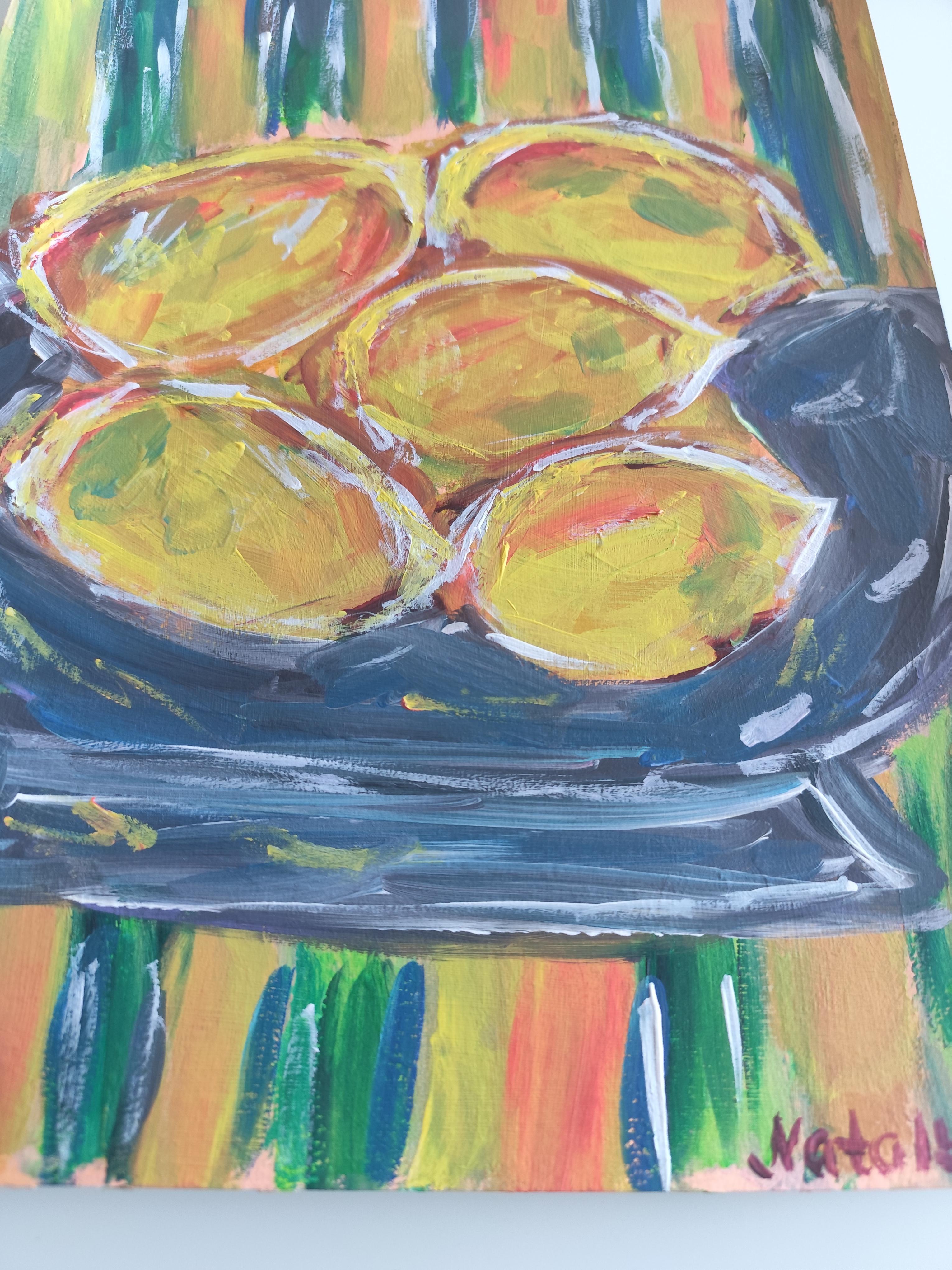 Contemporary abstract expressionist still life fruit painting 