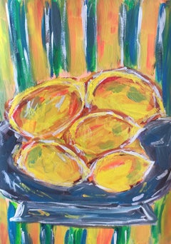 Contemporary abstract expressionist still life fruit painting "Lemons in a bowl"