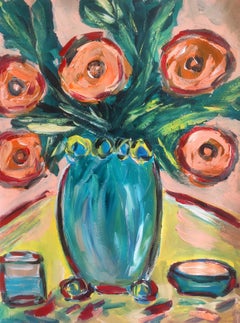 Contemporary abstrakt  expressionistisches Stillleben "Kaffee mit Blumen"