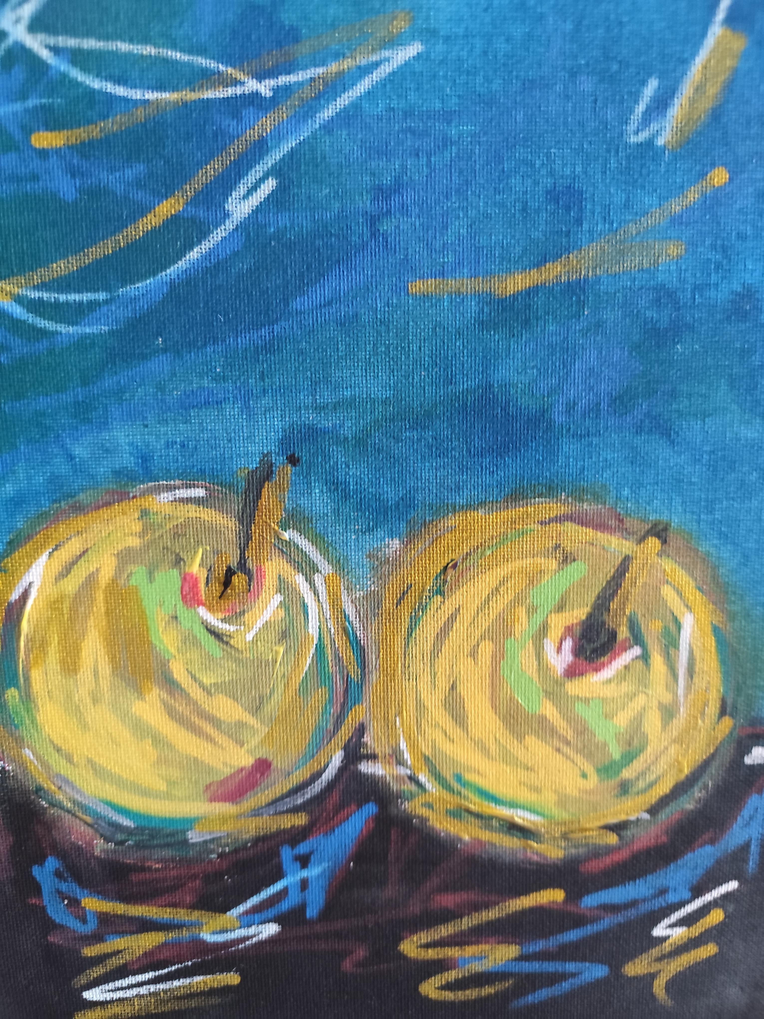 Zeitgenössisches abstraktes expressionistisches Stillleben auf Leinwand 